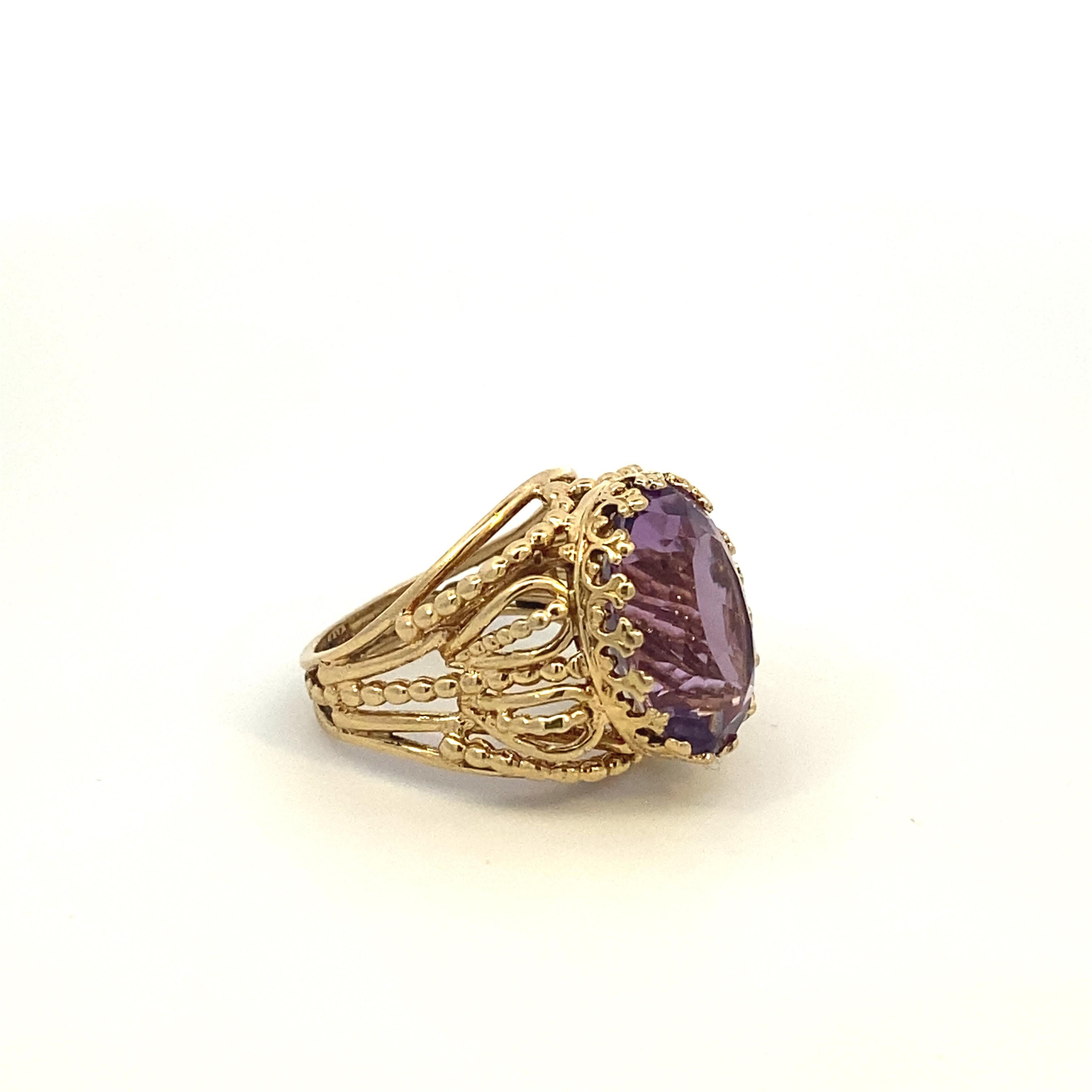 Oval Cut Amethyst Filigree Yellow Gold Ring For Sale
