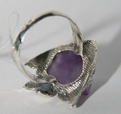 Amethyst fish silver ring 8 size
