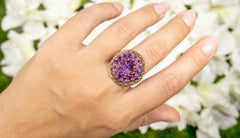 Amethyst Flower Cocktail Ring 4.29 Carats 14K Rose Gold Plated Silver