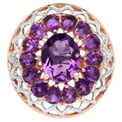 Amethyst Flower Cocktail Ring 4.29 Carats 14K Rose Gold Plated Silver