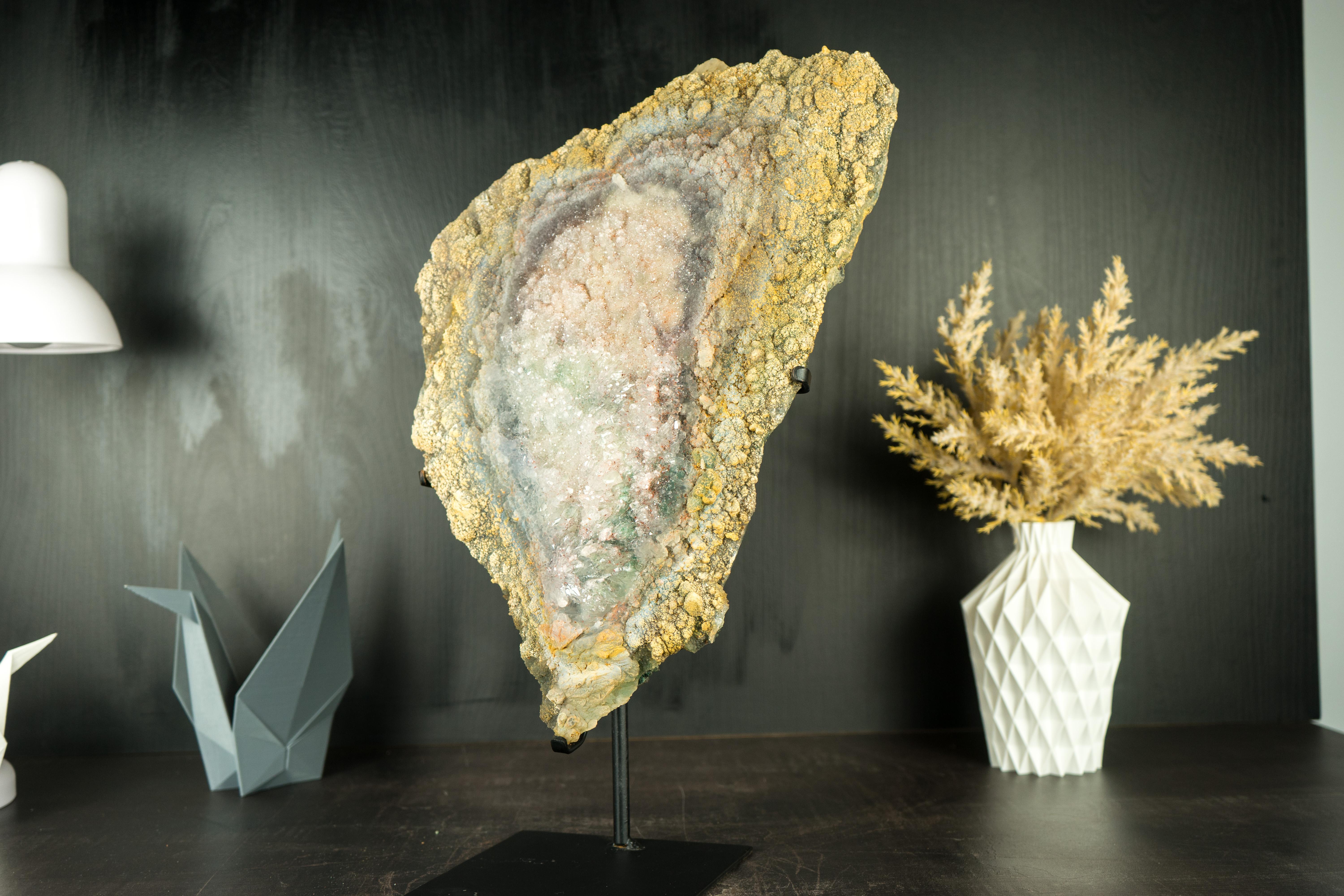Piatto fiore di ametista con cristallo Druzy, Galaxy Druzy e minerali multicolore in vendita 10