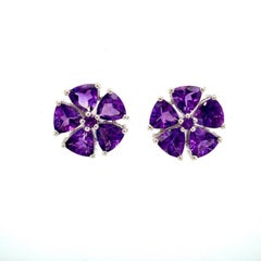 Amethyst Flower Pushback Studs Earring Gift for Her in 925 Solid Silver Jewelry