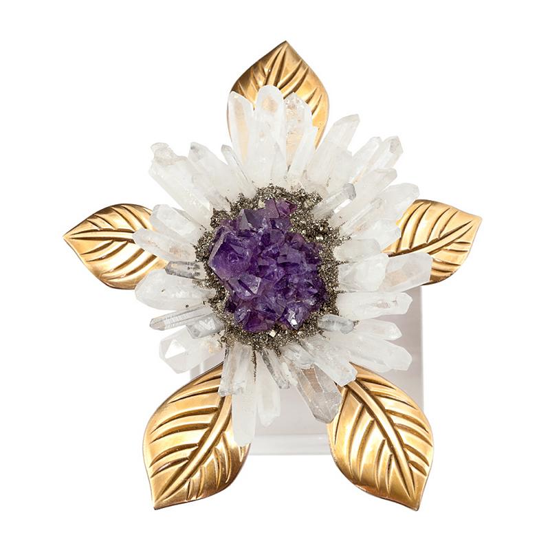 Italian Amethyst Flower Sculpture with Amethyst and Minerals Stones