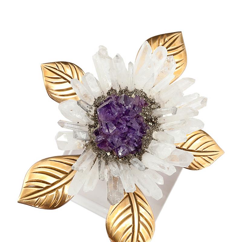 Amethyst Flower Sculpture with Amethyst and Minerals Stones In New Condition In Paris, FR