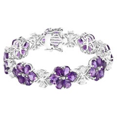 Amethyst Flower Tennis Bracelet White Topaz 26 Carats Sterling Silver