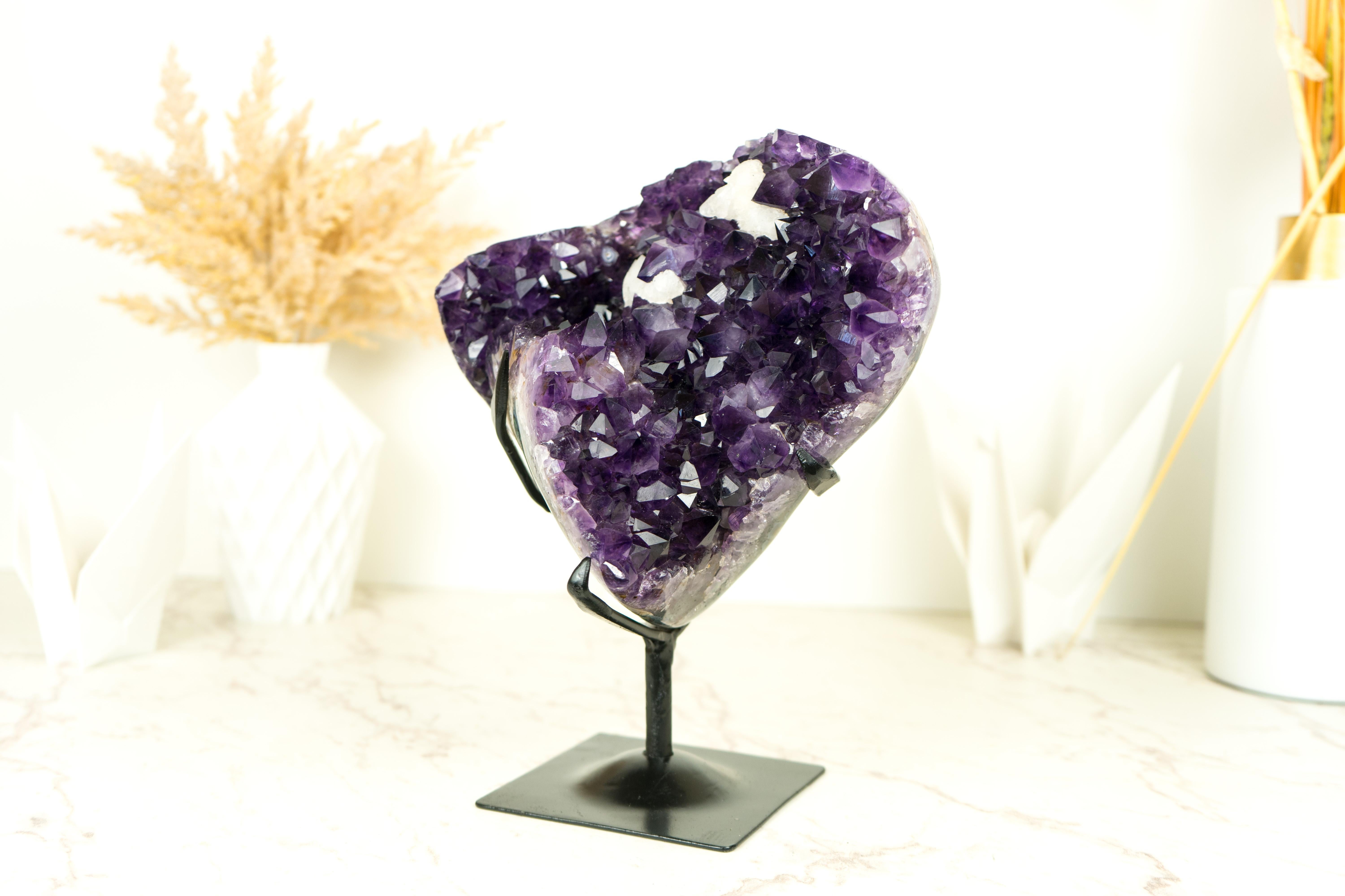 Amethyst Flower with Calcite Cluster with Deep Purple Amethyst For Sale 3
