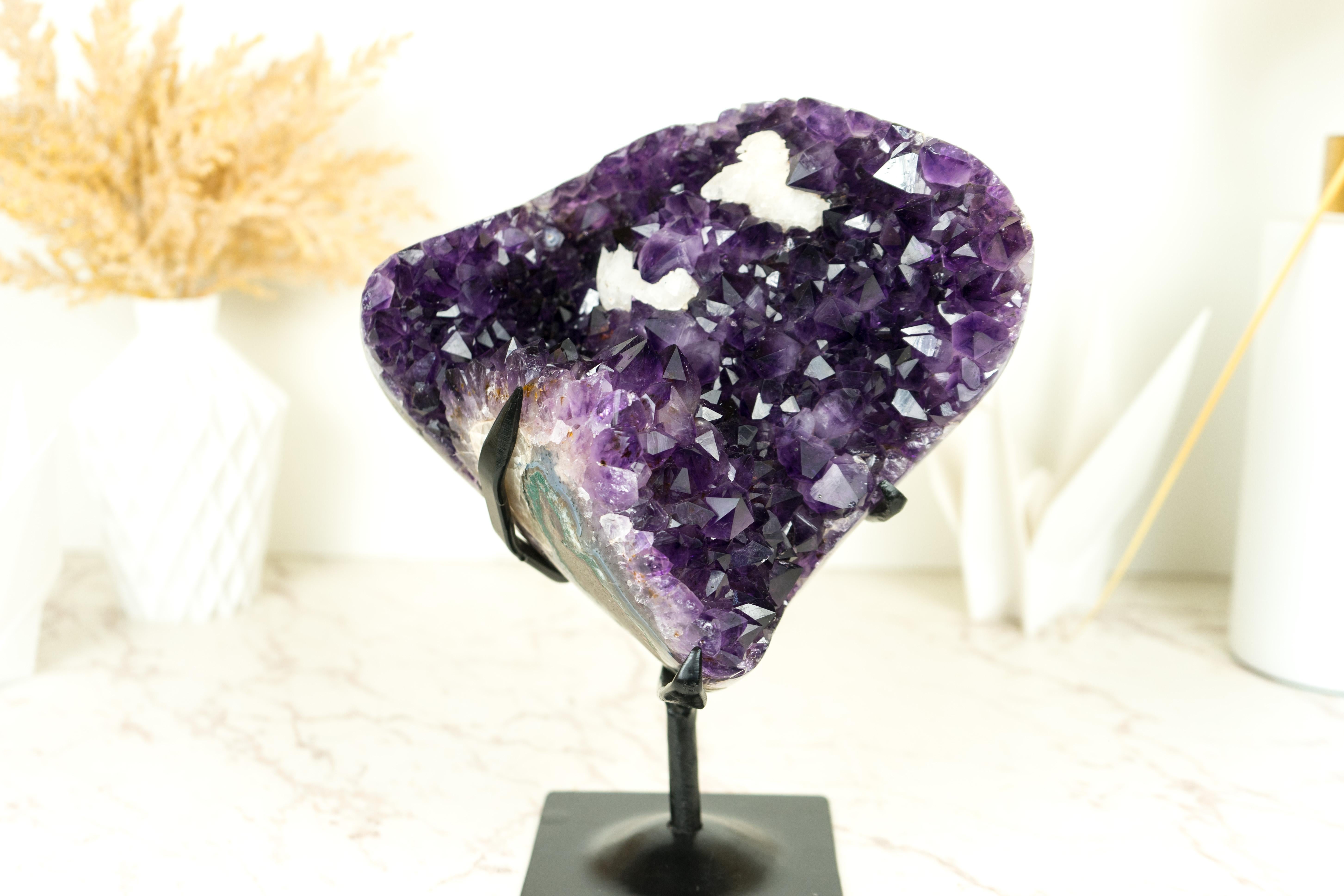 Amethyst Flower with Calcite Cluster with Deep Purple Amethyst For Sale 4