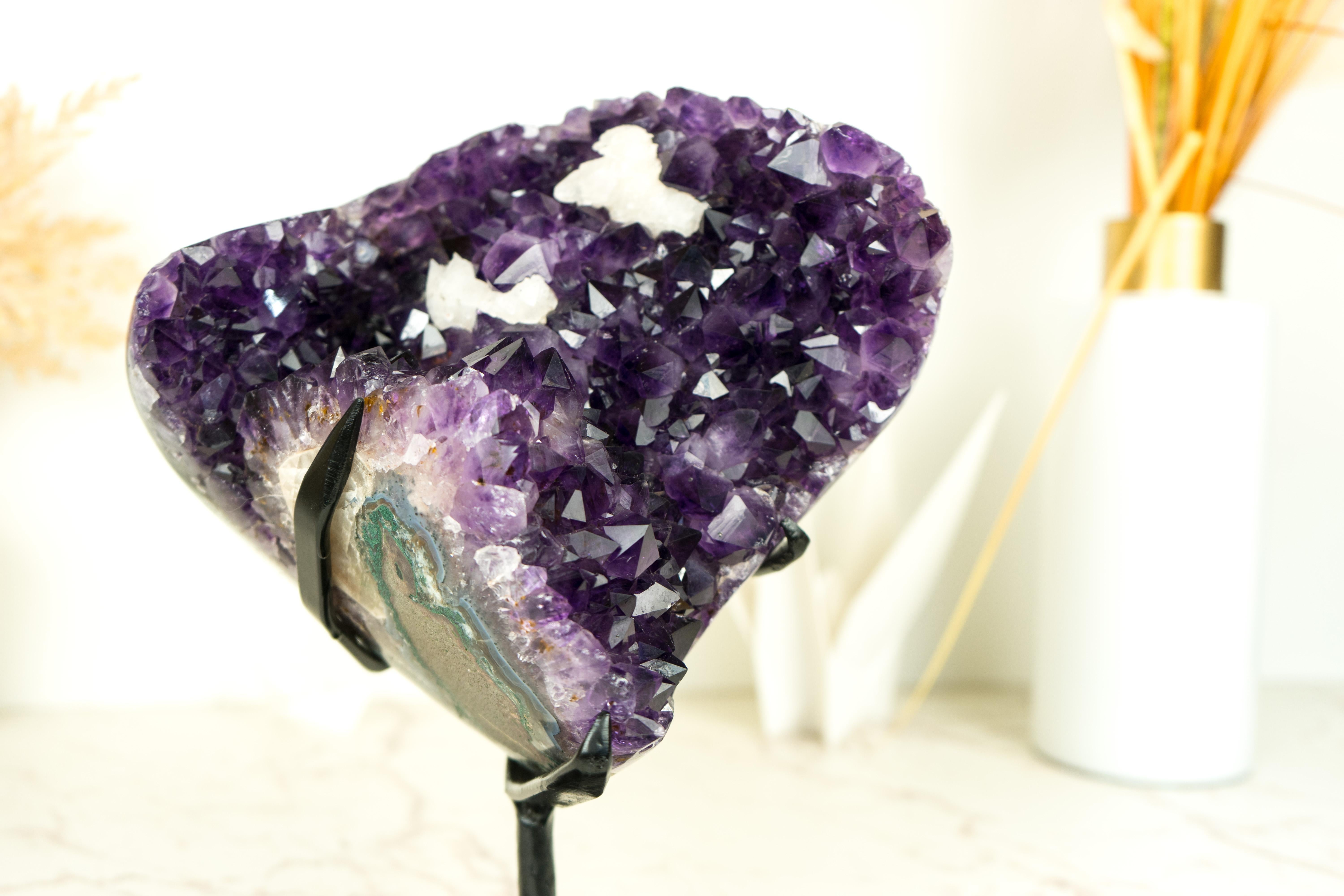 Amethyst Flower with Calcite Cluster with Deep Purple Amethyst For Sale 5