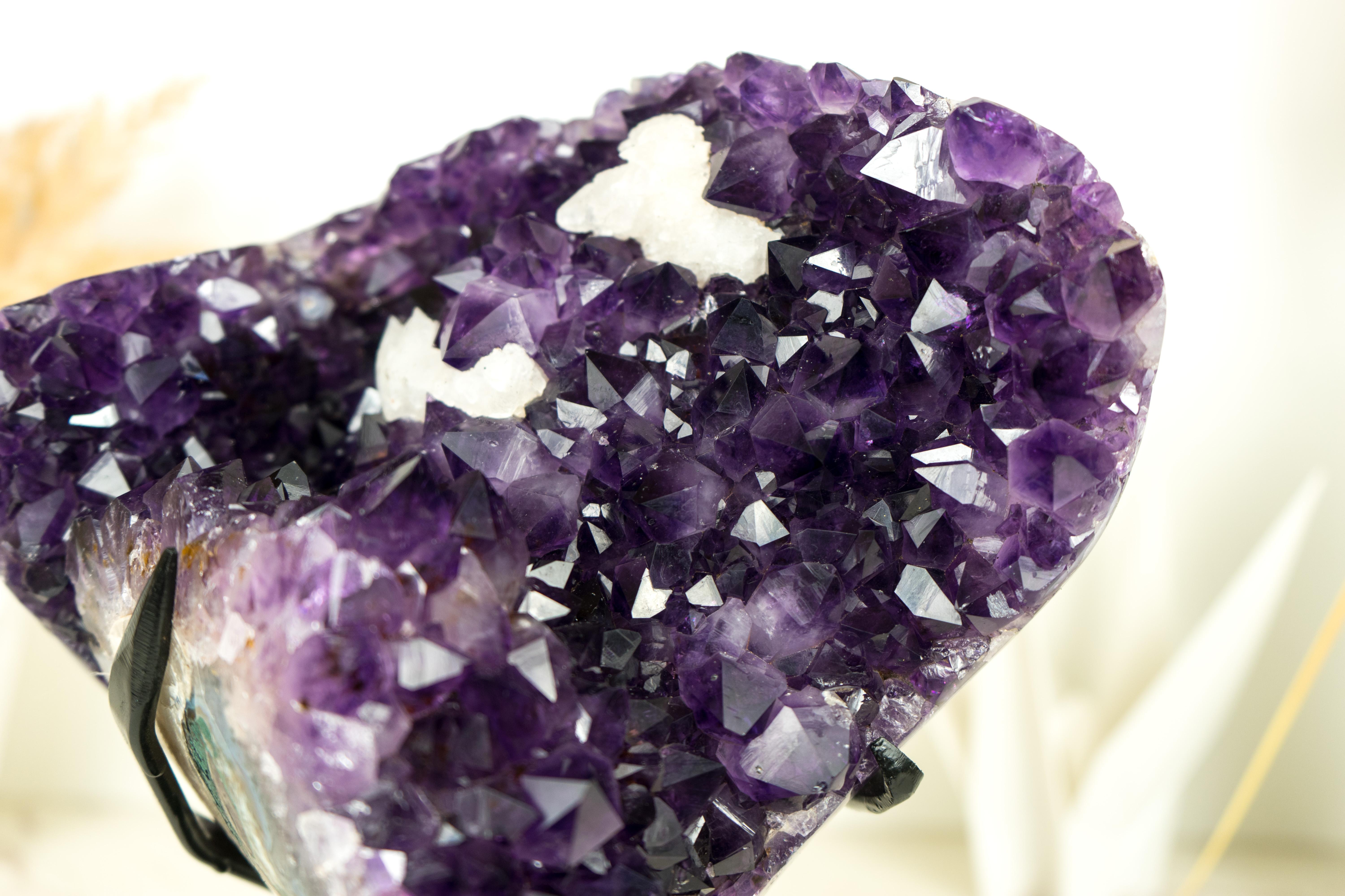Amethyst Flower with Calcite Cluster with Deep Purple Amethyst For Sale 6