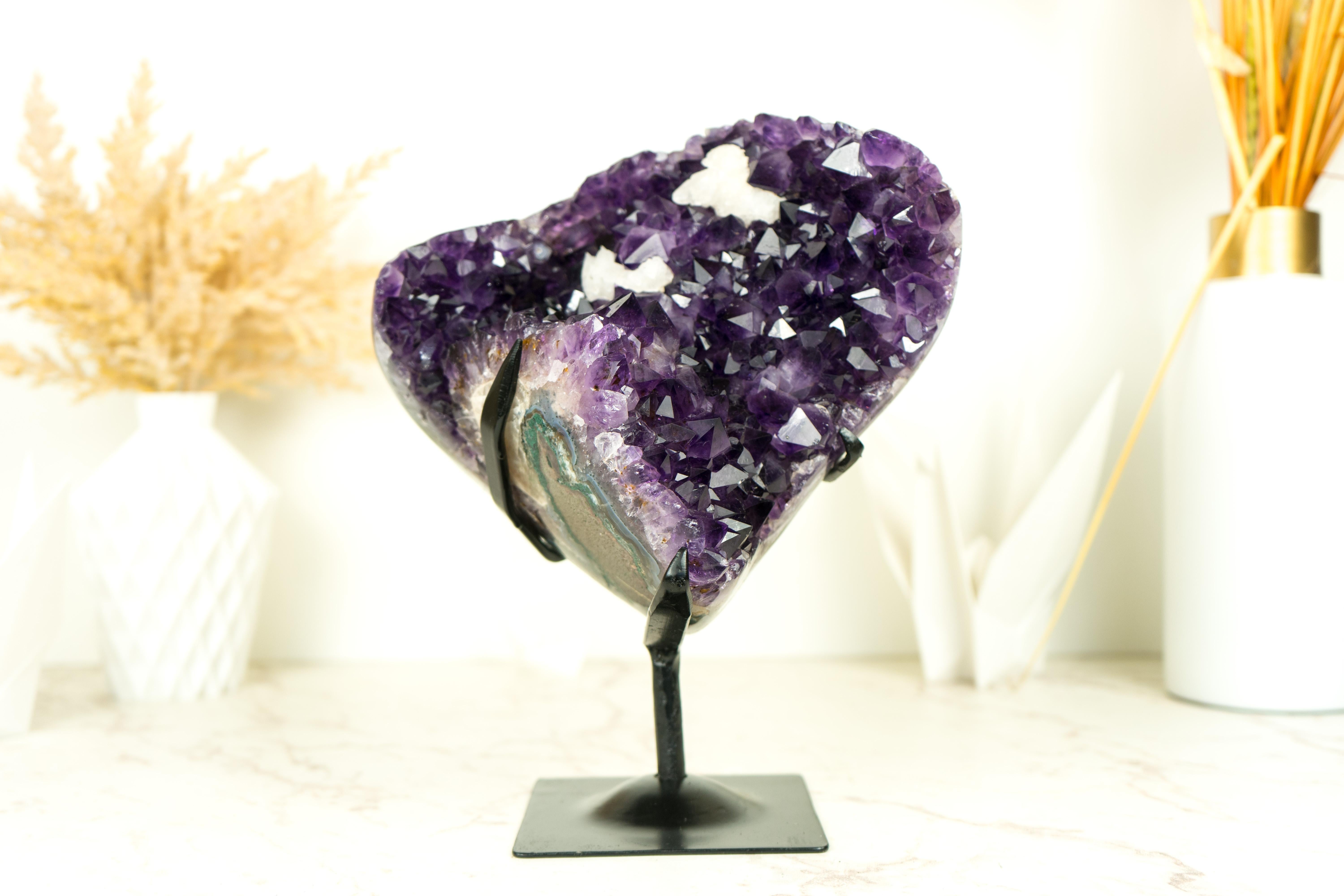 Amethyst Flower with Calcite Cluster with Deep Purple Amethyst For Sale 7