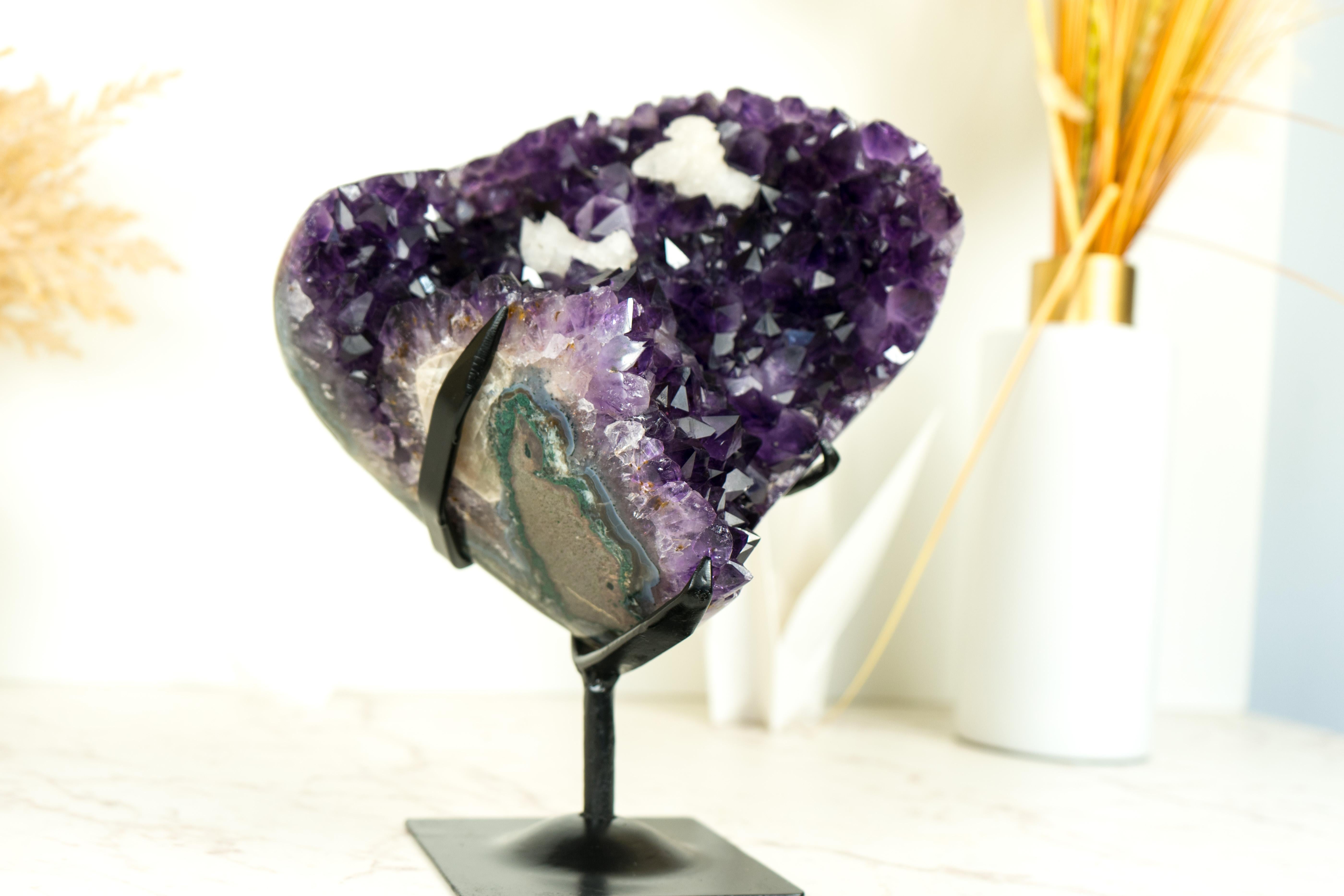 Amethyst Flower with Calcite Cluster with Deep Purple Amethyst For Sale 8