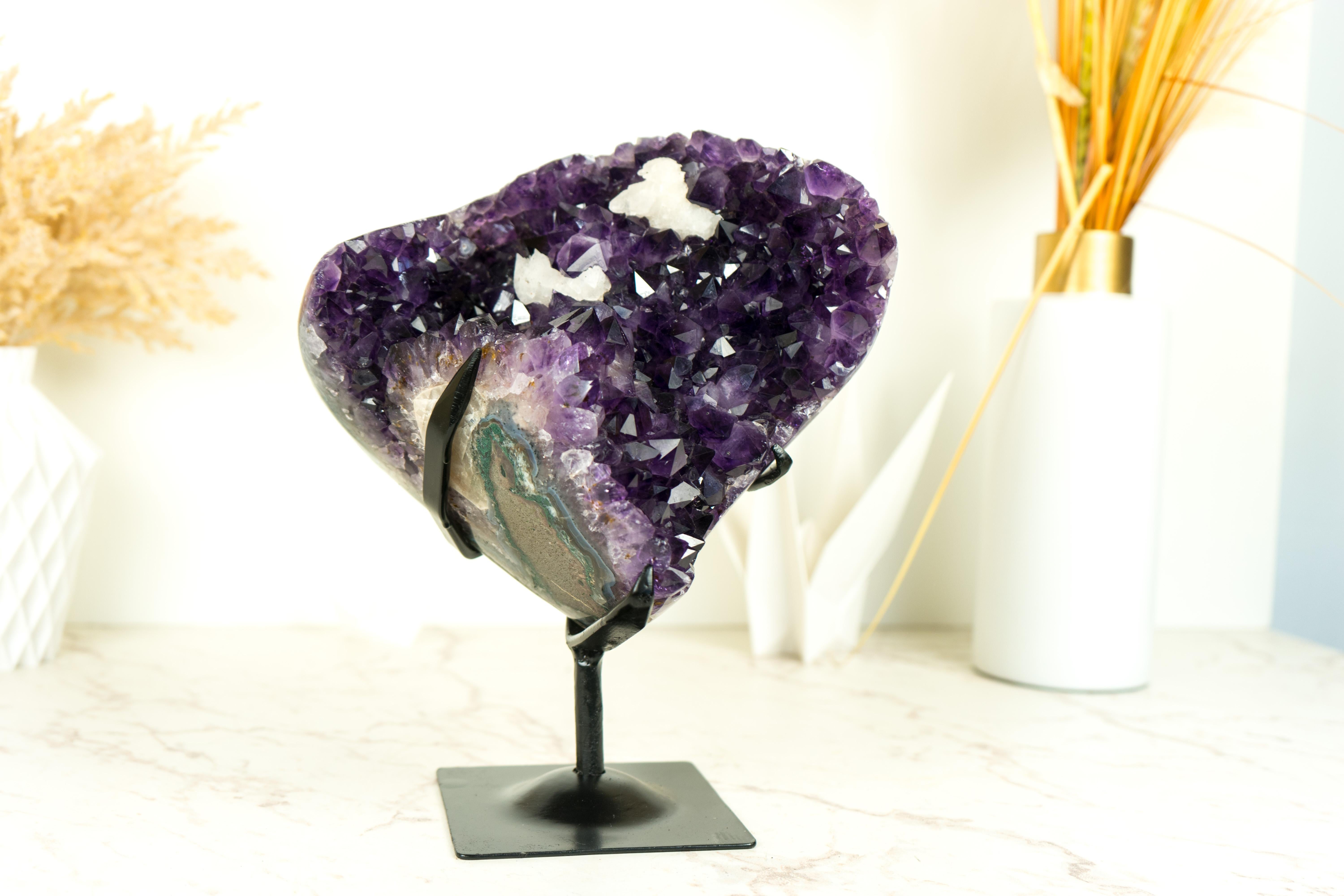 Amethyst Flower with Calcite Cluster with Deep Purple Amethyst For Sale 9
