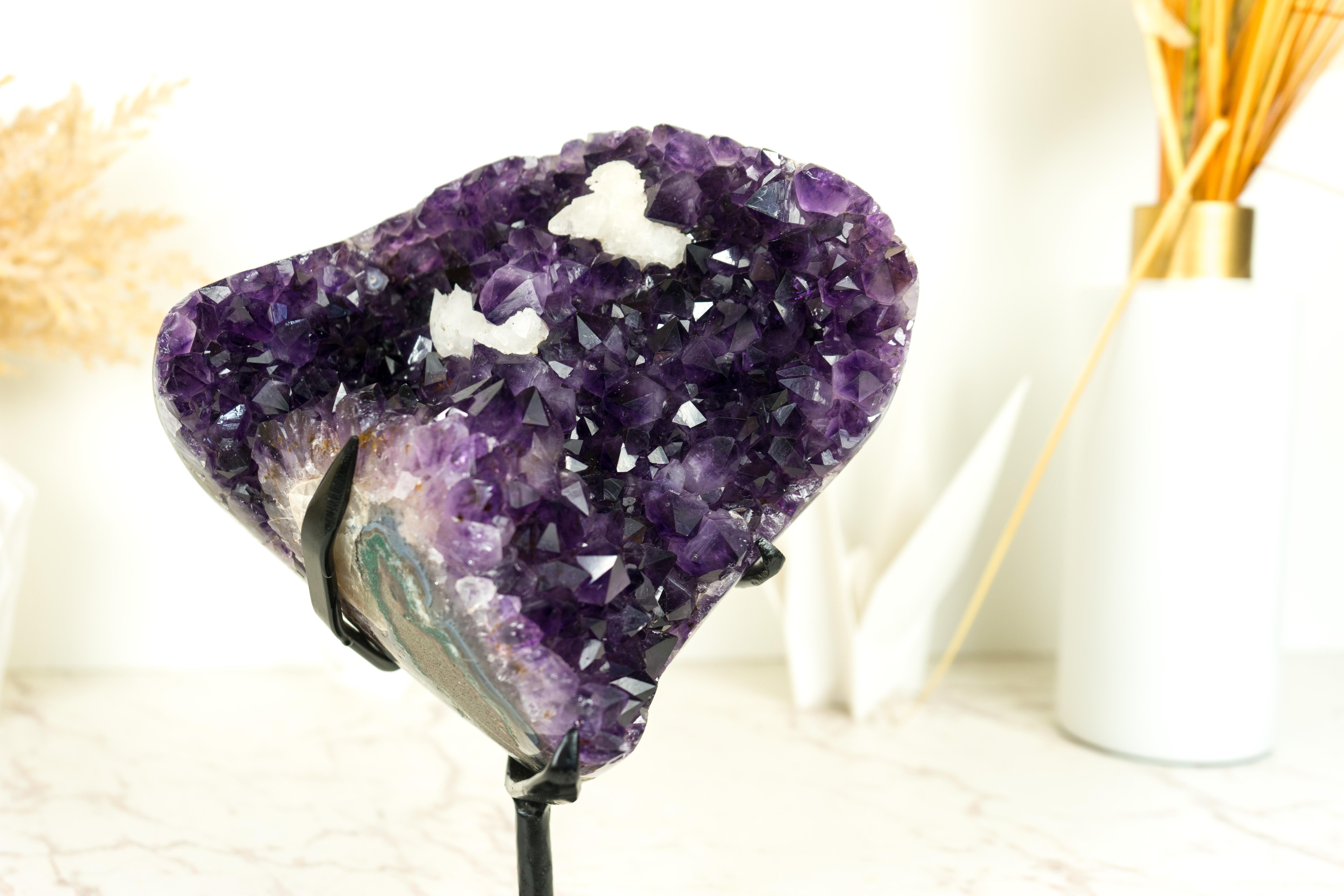 Amethyst Flower with Calcite Cluster with Deep Purple Amethyst For Sale 10