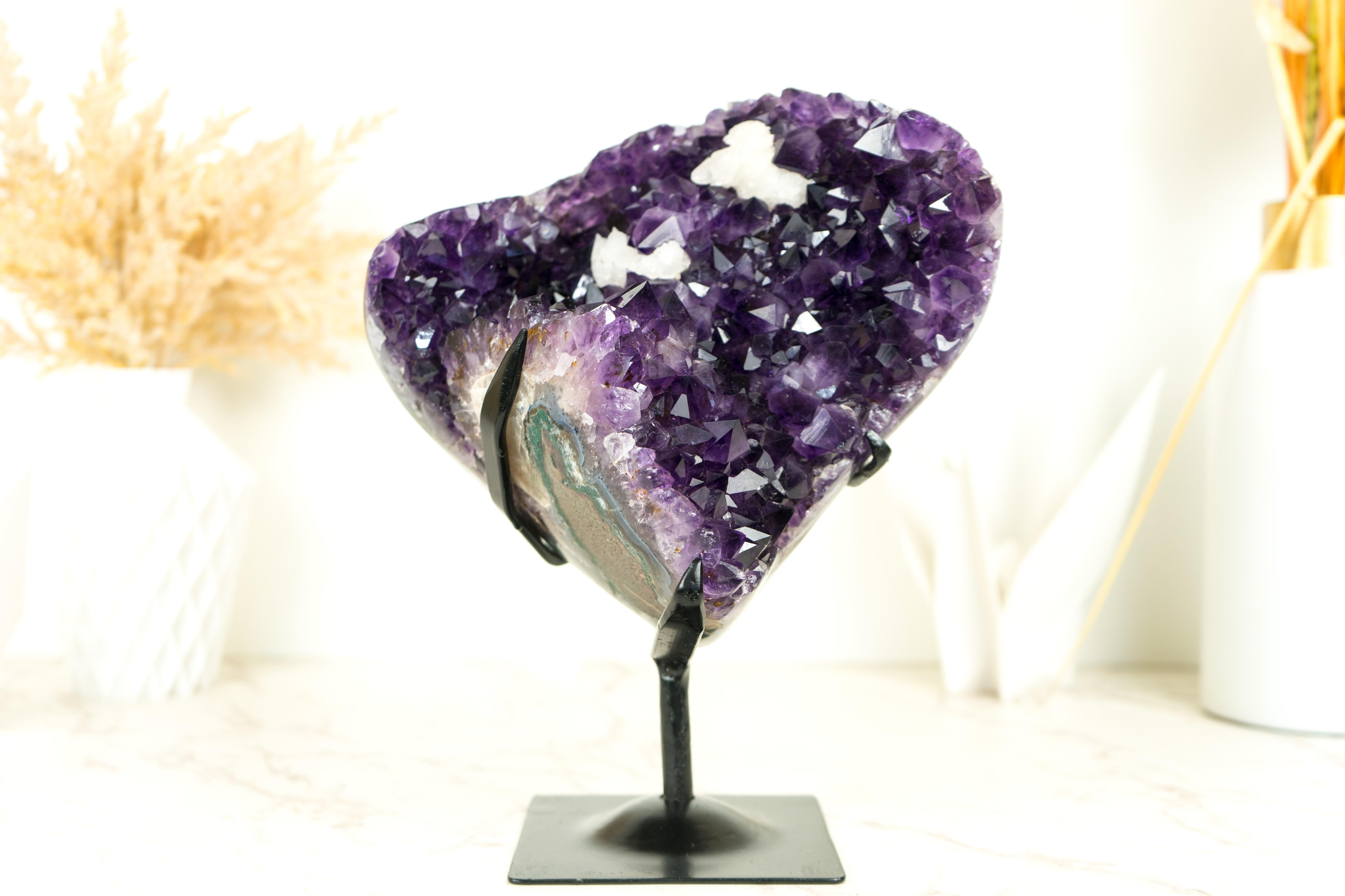 Amethyst Flower with Calcite Cluster with Deep Purple Amethyst For Sale 11