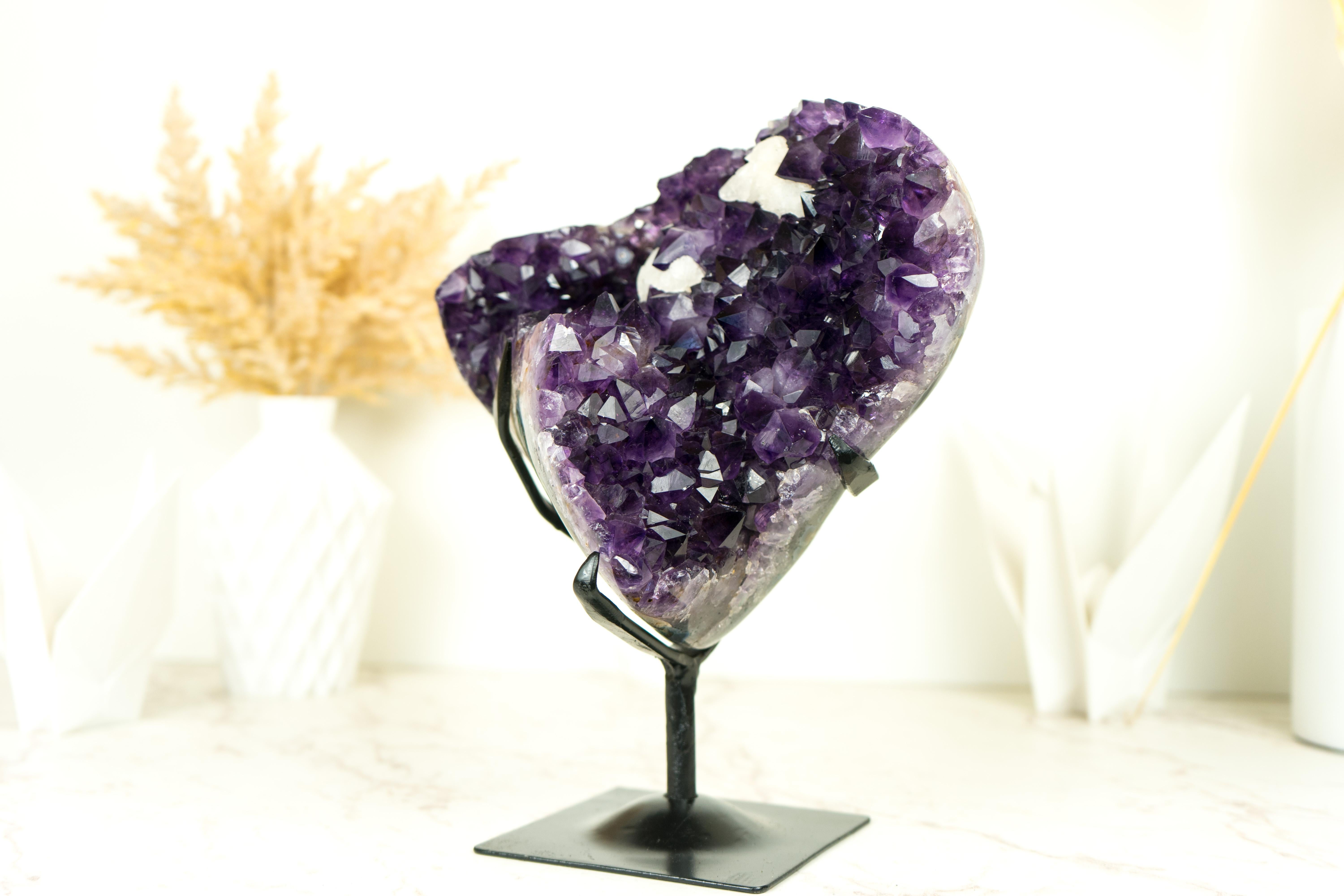 Amethyst Flower with Calcite Cluster with Deep Purple Amethyst For Sale 2