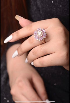 Amethyst Flowers and Diamond Ring