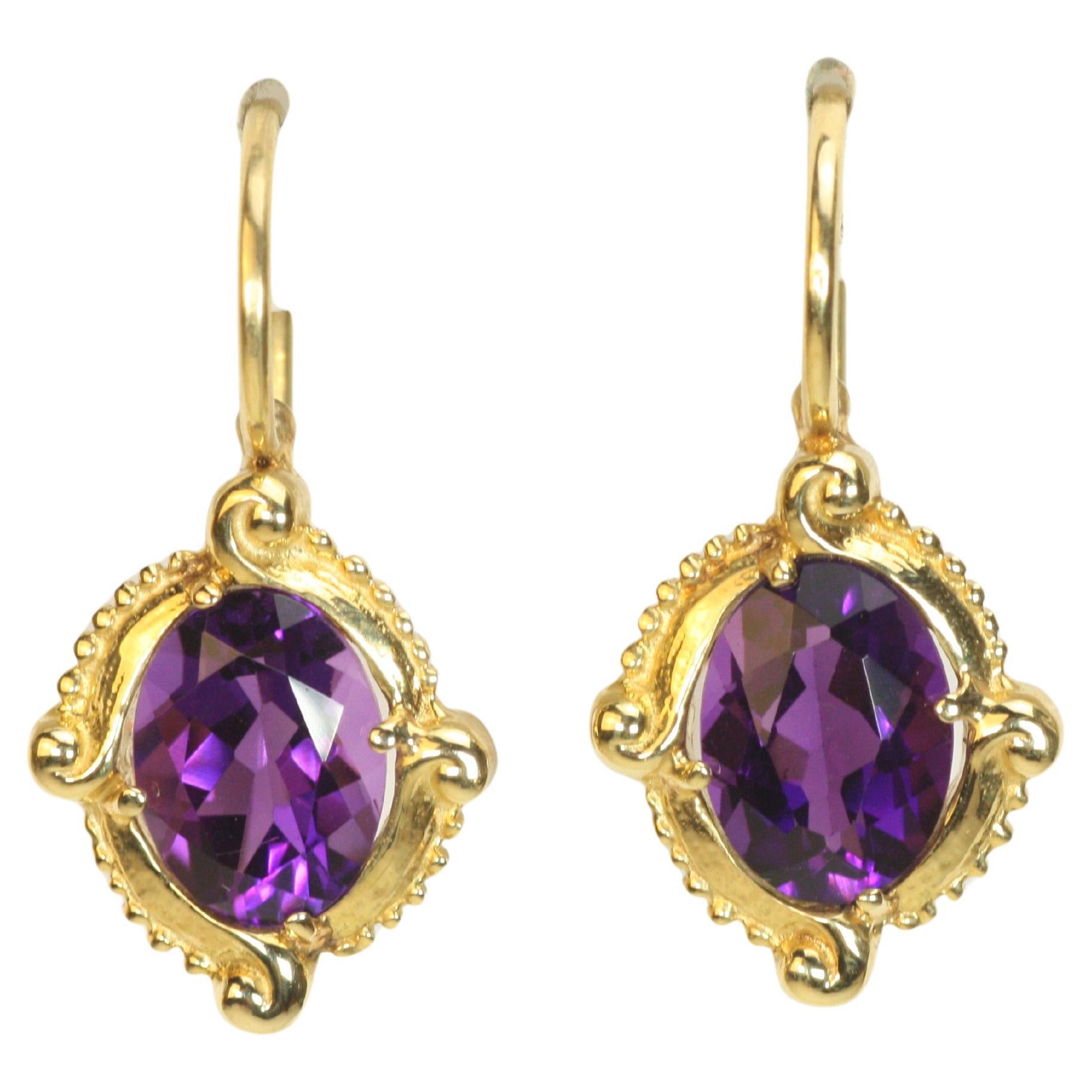 Amethyst "Four Winds" Earrings in 14K Yellow Gold by Bracken Jewelers
