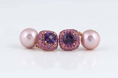 Amethyst Fresh Water Pearl Gold Dangle Stud Earrings