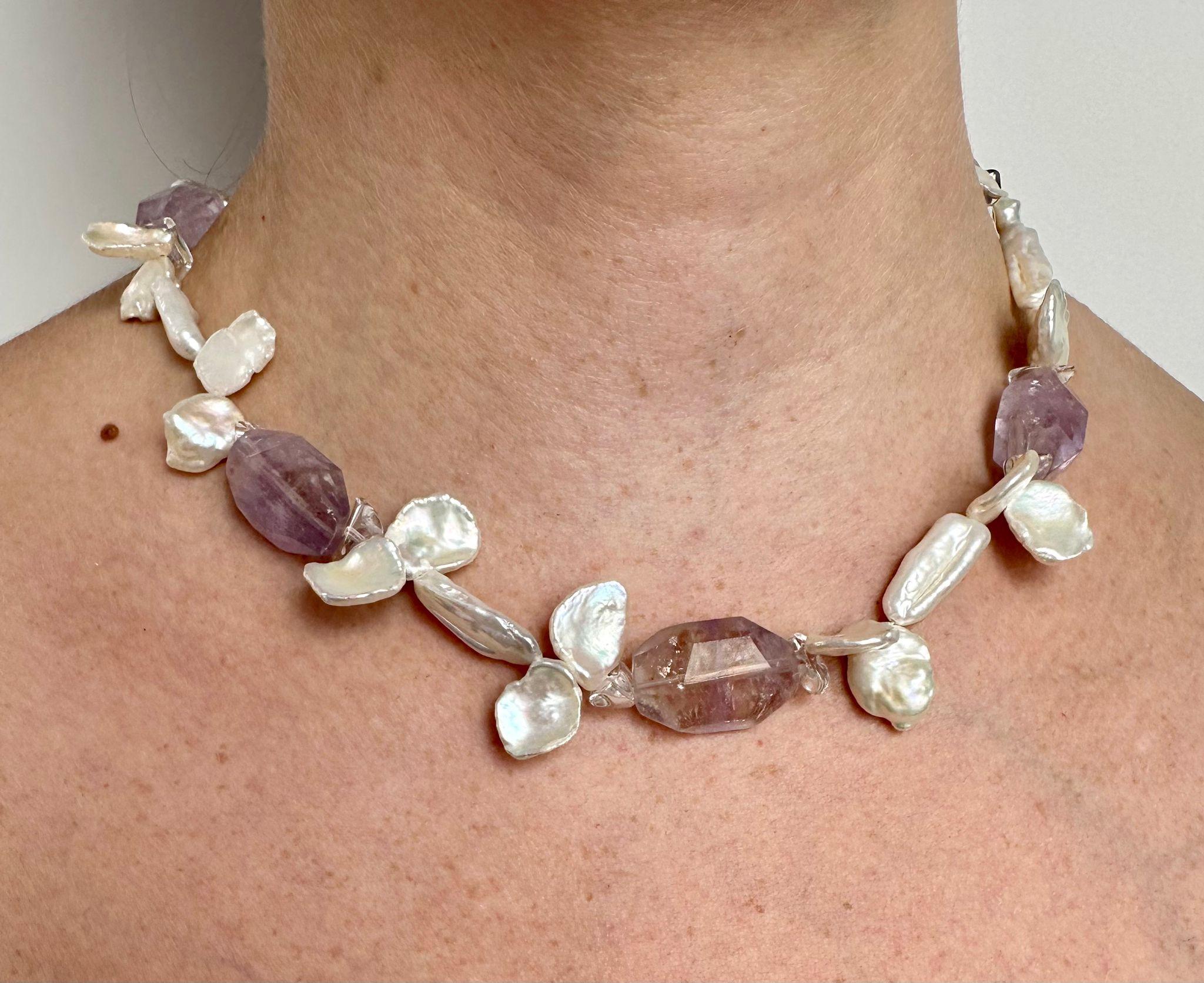 Donna Collana di perle barocche Keshi d'acqua dolce con ametista in vendita