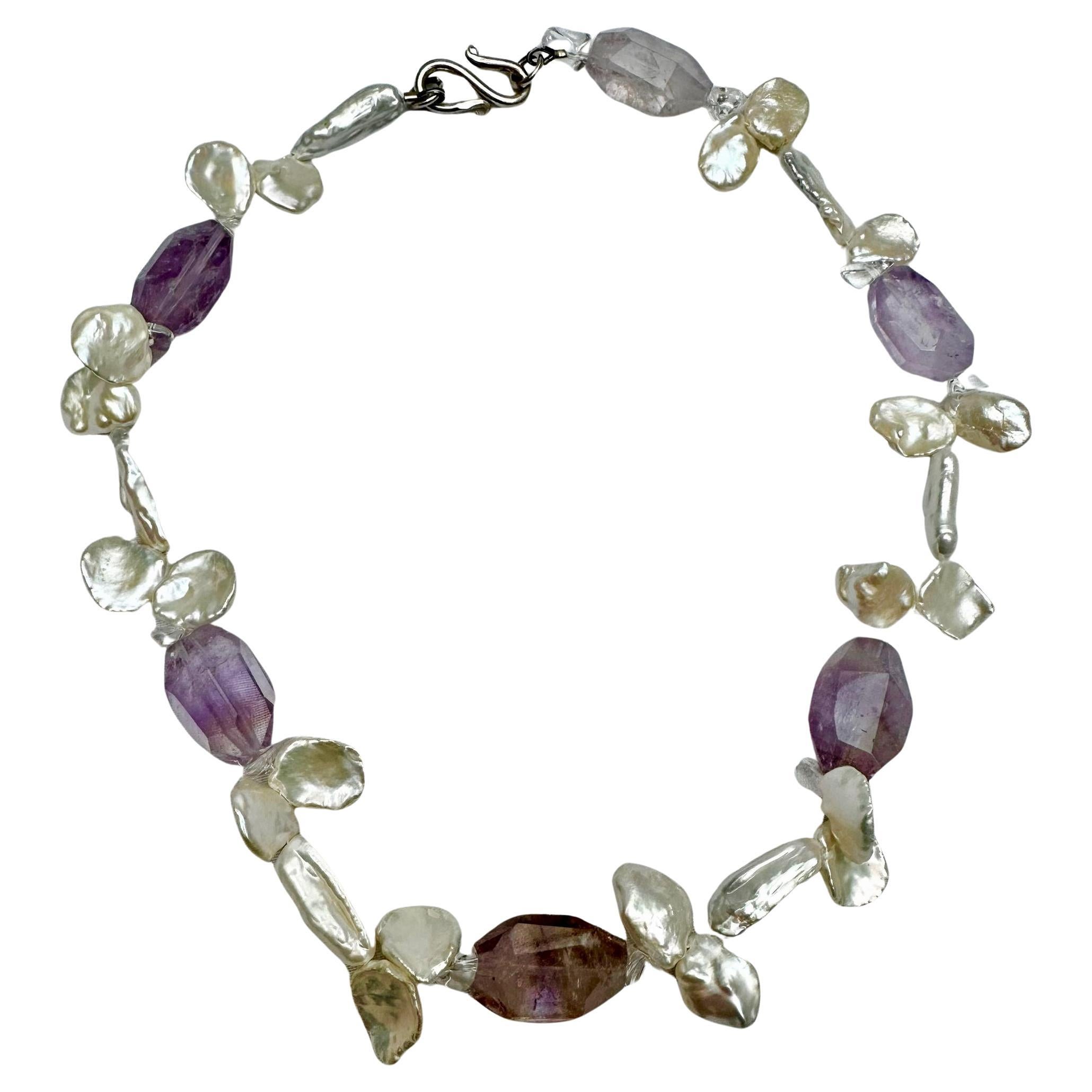 Amethyst Freshwater Keshi Baroque Pearl Necklace