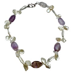 Amethyst Freshwater Keshi Baroque Pearl Necklace