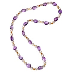 Amethyst, Freshwater Pearl and Gold Necklace