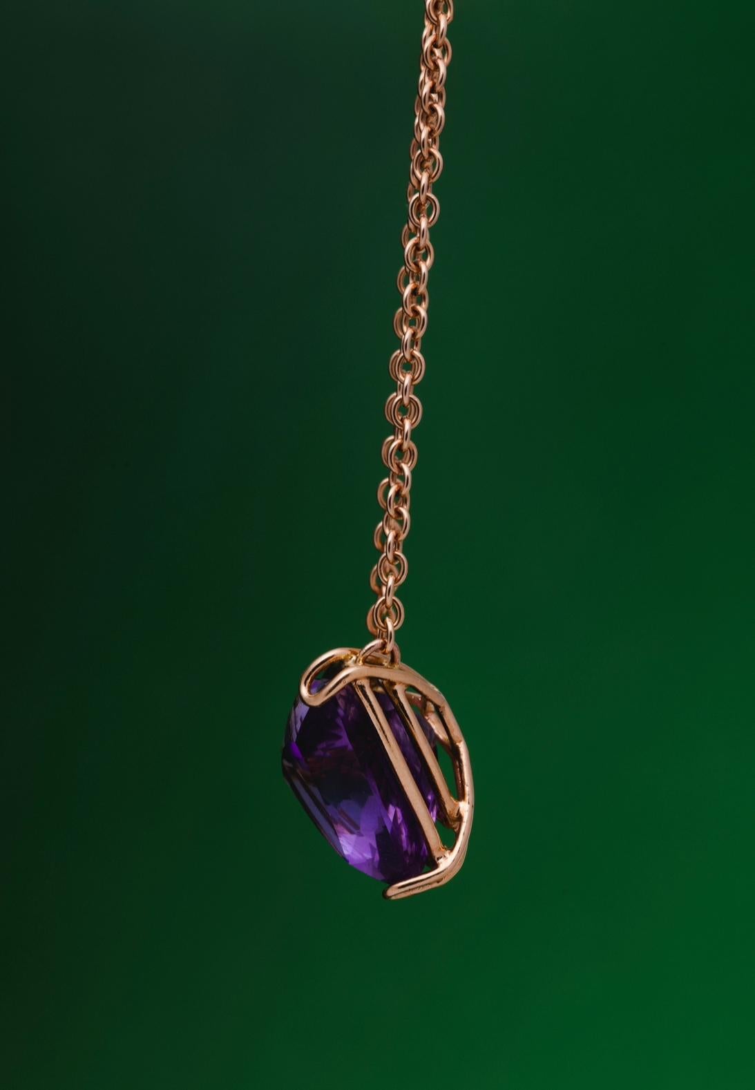 Anglo-Indian Amethyst Galaxy Pendant Necklace in 18k Rose Gold For Sale