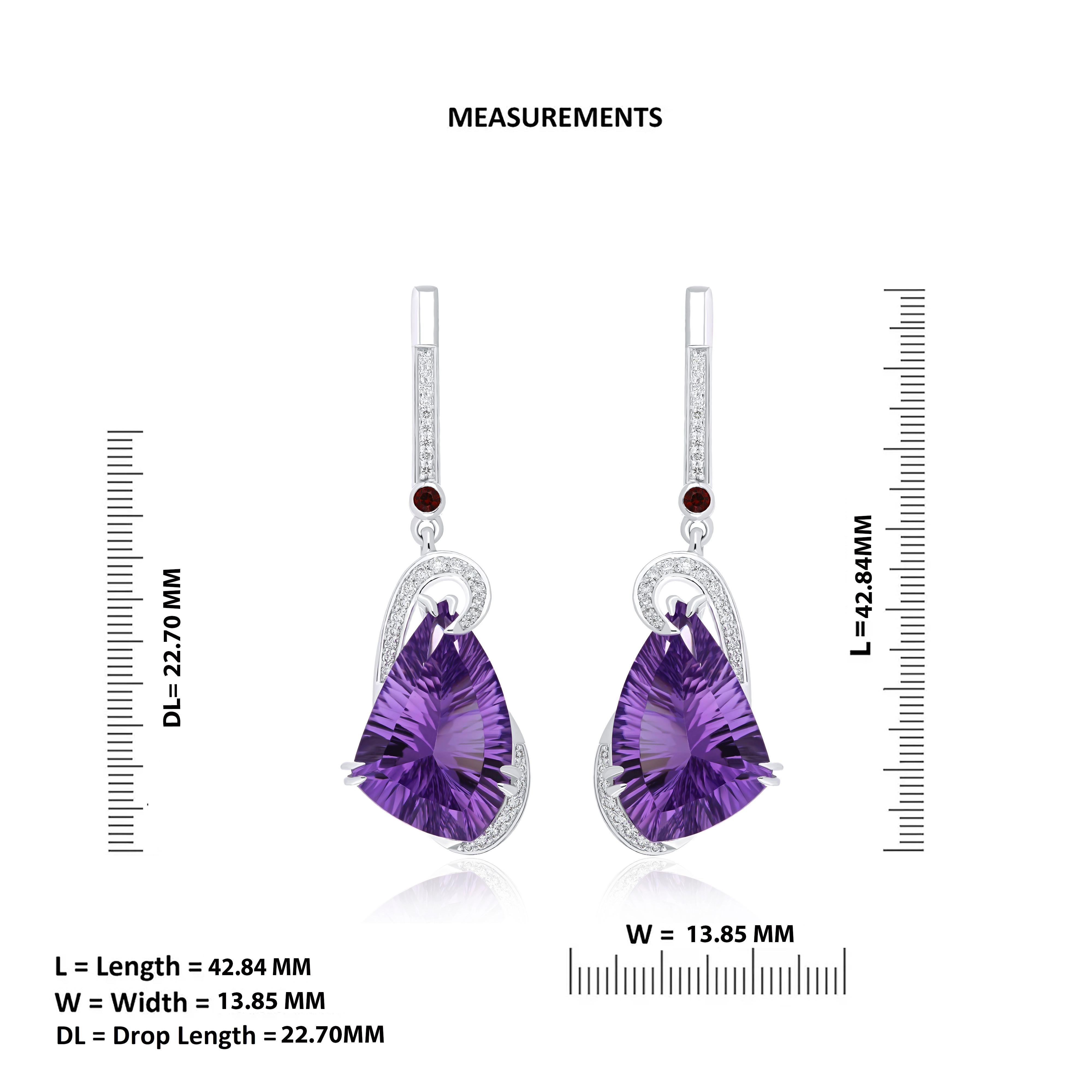 14.20Cts Amethyst, Garnet and Diamond Studded 14karat White Gold Drop Earring In New Condition For Sale In JAIPUR, IN