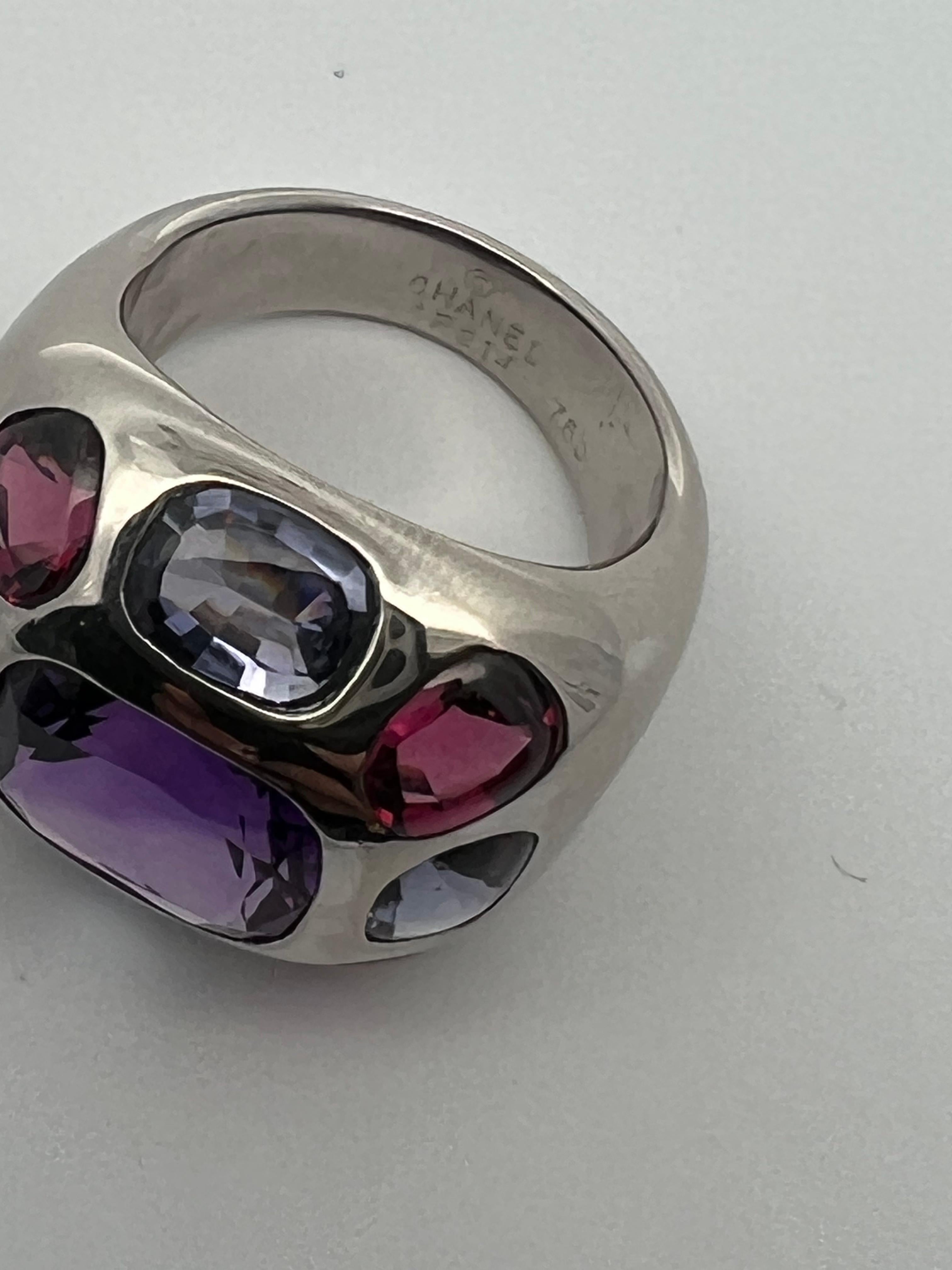 Amethyst, Garnet and Iolite, 18k white gold ring by Chanel For Sale 5
