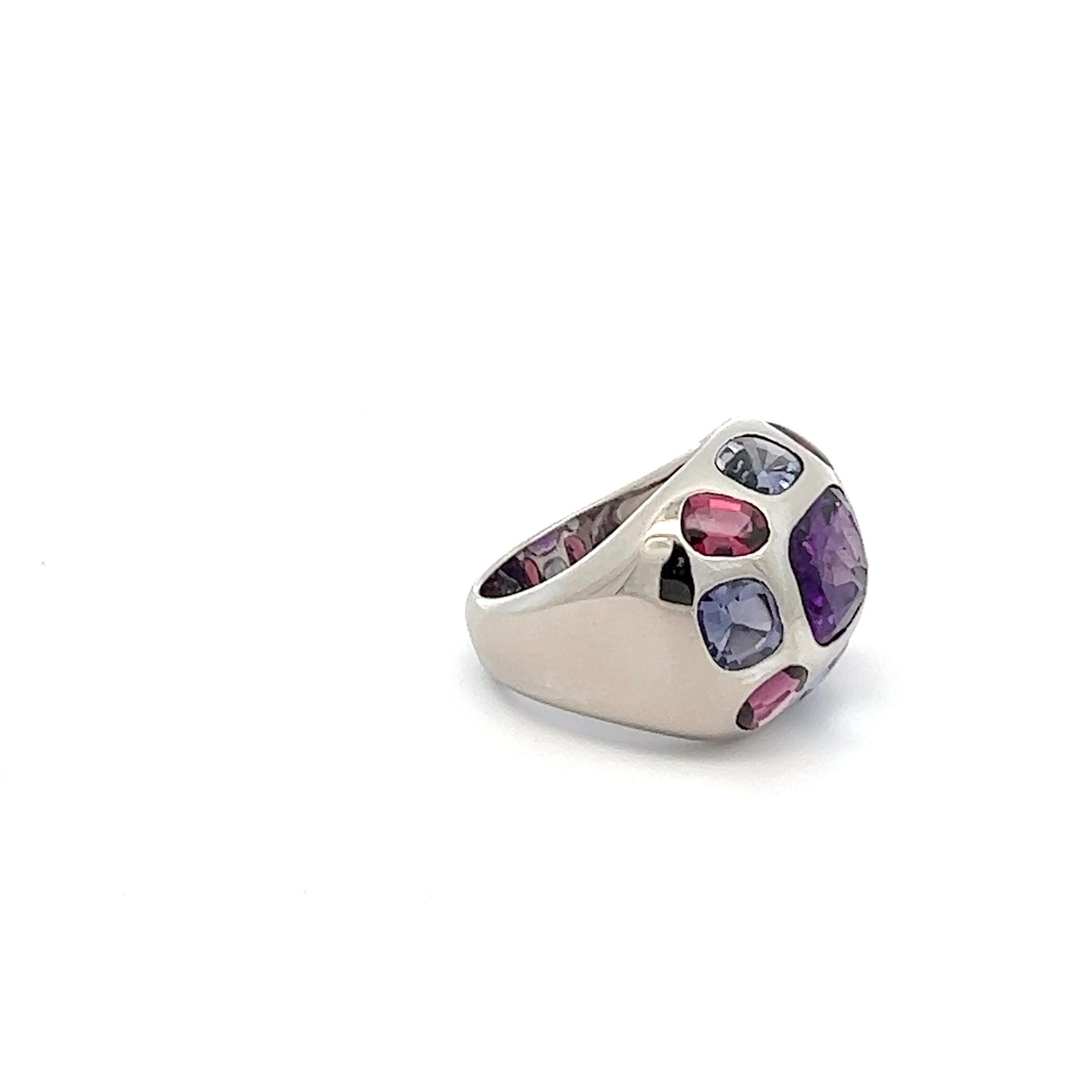 Mixed Cut Amethyst, Garnet and Iolite, 18k white gold ring by Chanel For Sale