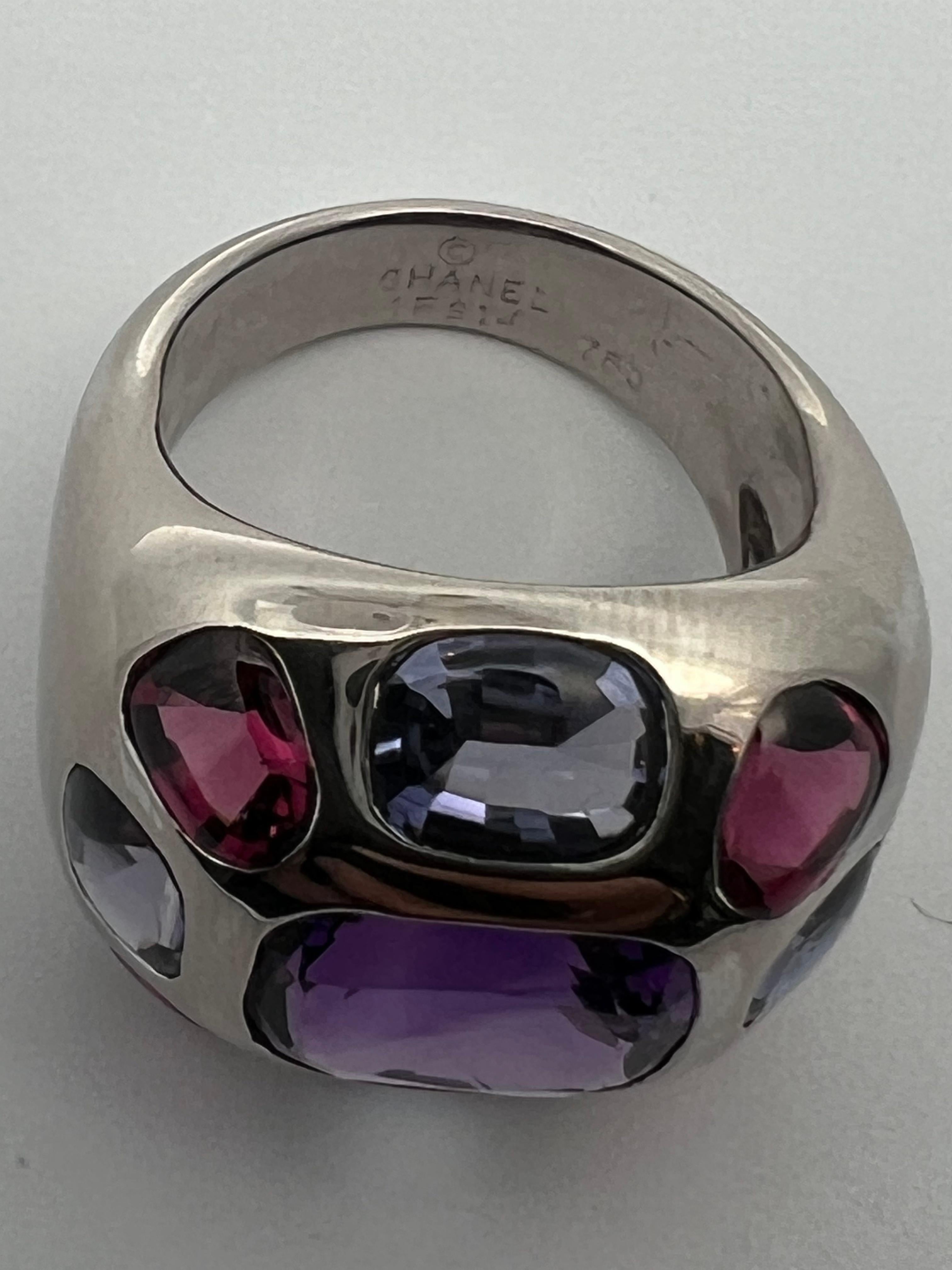 Amethyst, Garnet and Iolite, 18k white gold ring by Chanel For Sale 4