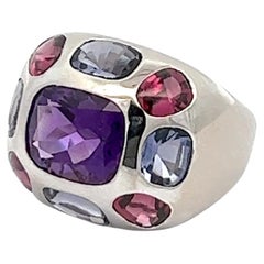 Vintage Amethyst, Garnet and Iolite, 18k white gold ring by Chanel