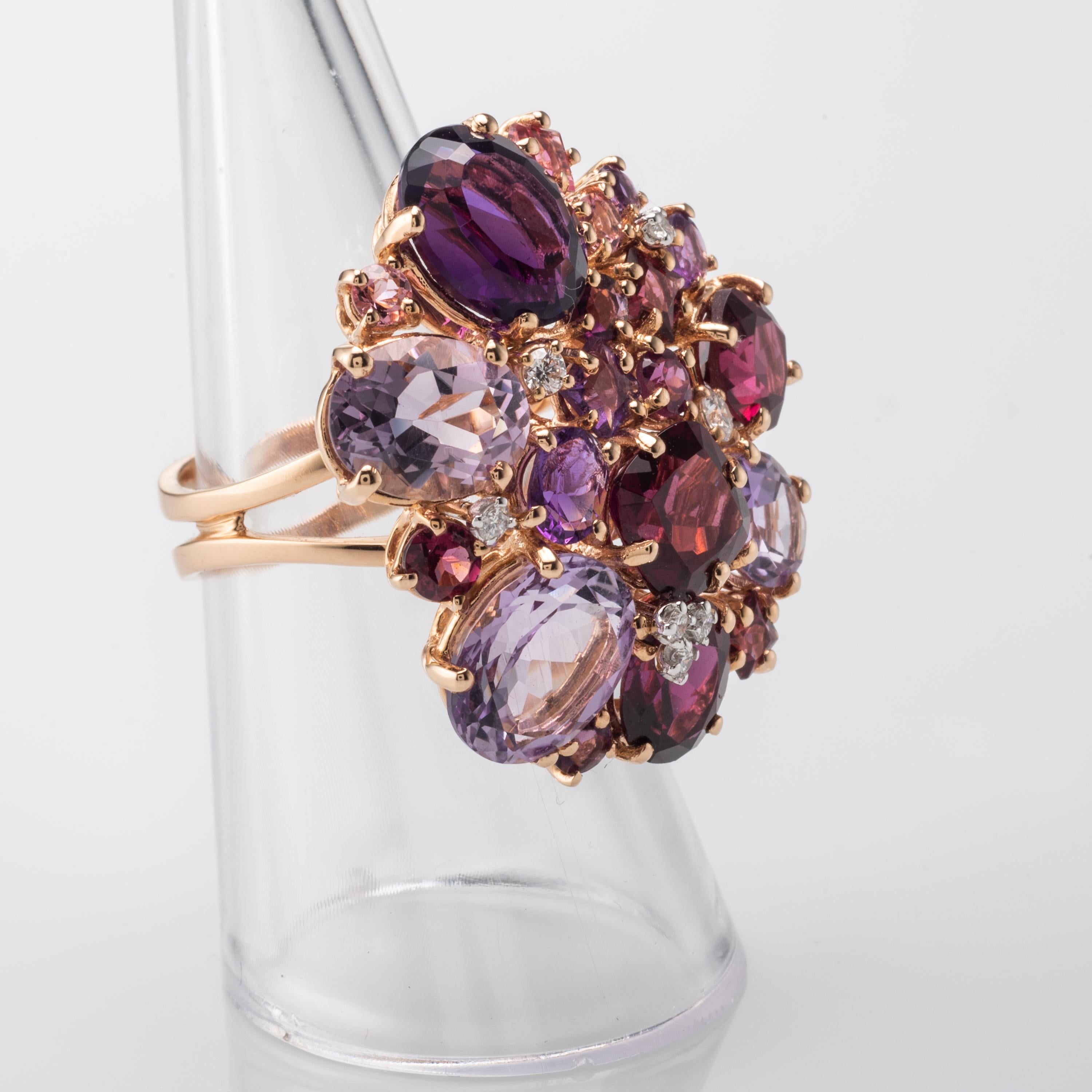 Amethyst Garnet Diamond 18 Karat Rose Gold Ring In New Condition For Sale In London, UK