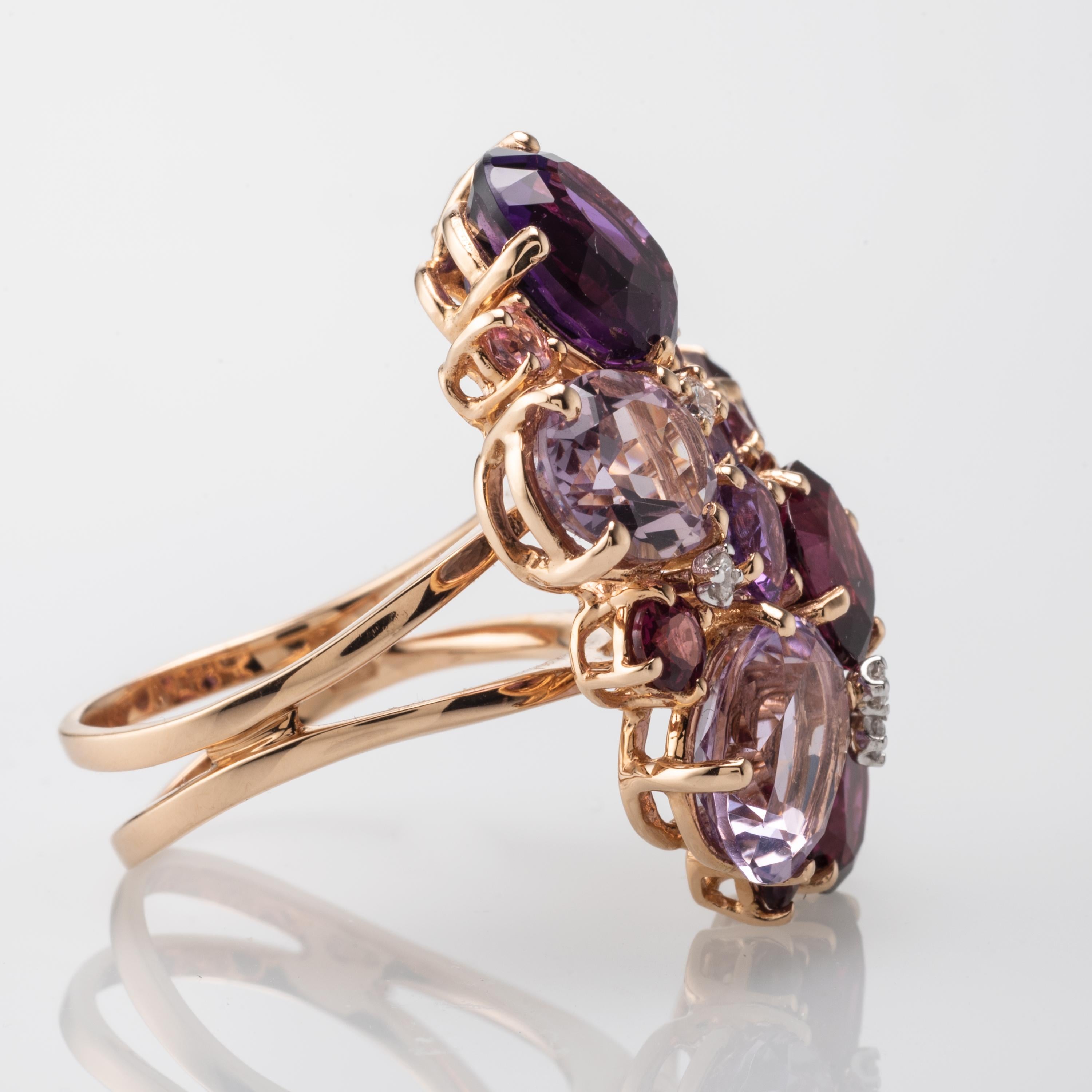 Women's Amethyst Garnet Diamond 18 Karat Rose Gold Ring For Sale