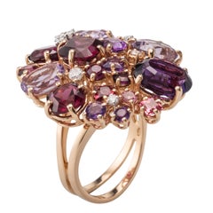 Amethyst Garnet Diamond 18 Karat Rose Gold Ring