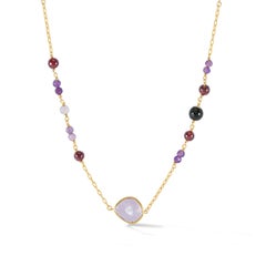 Amethyst, Garnet & Onyx Array Necklace In Gold Vermeil