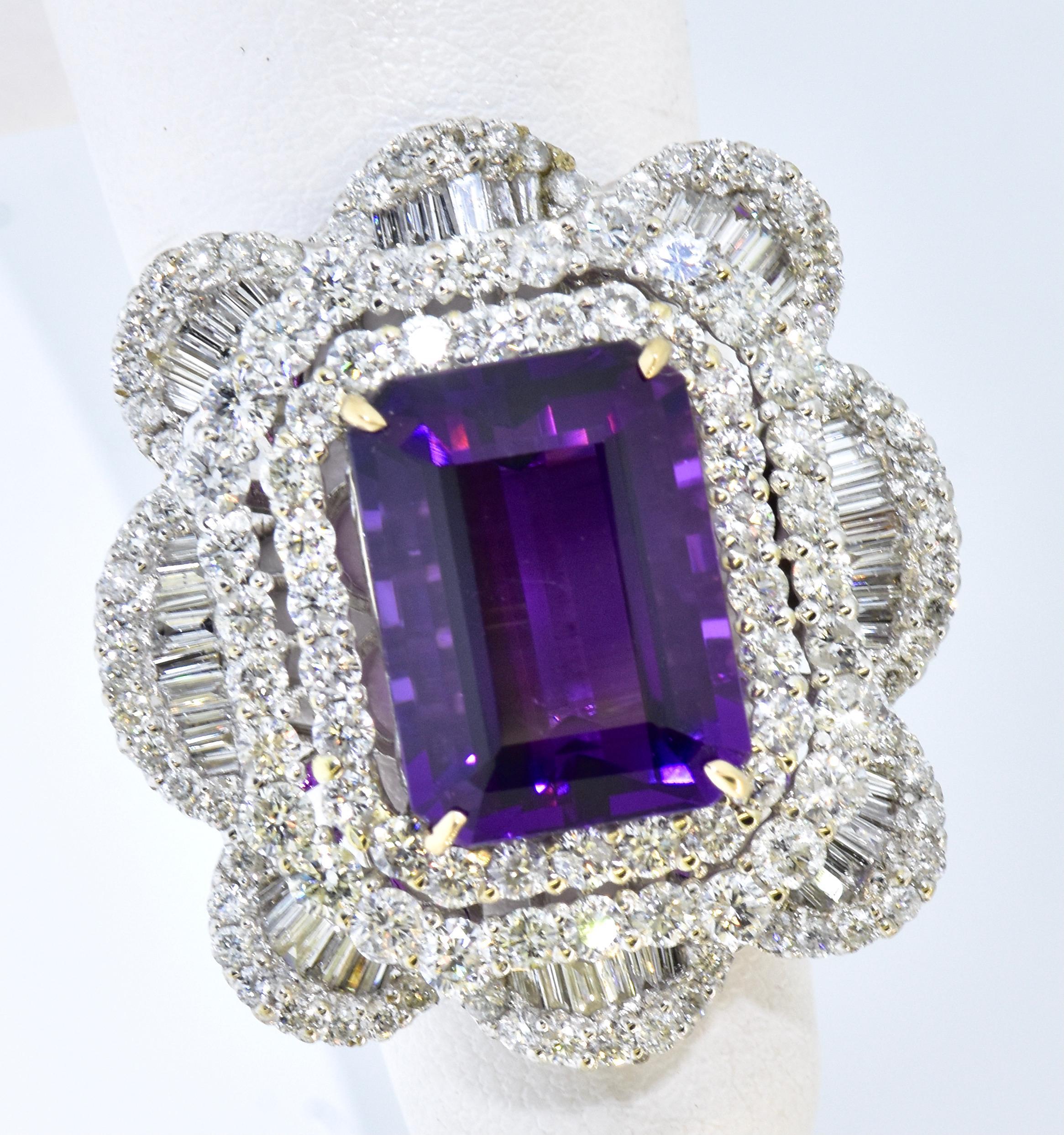 Amethyst - Gem Quality with White Diamond in 18K White Gold Hand Crafted Ring For Sale 5