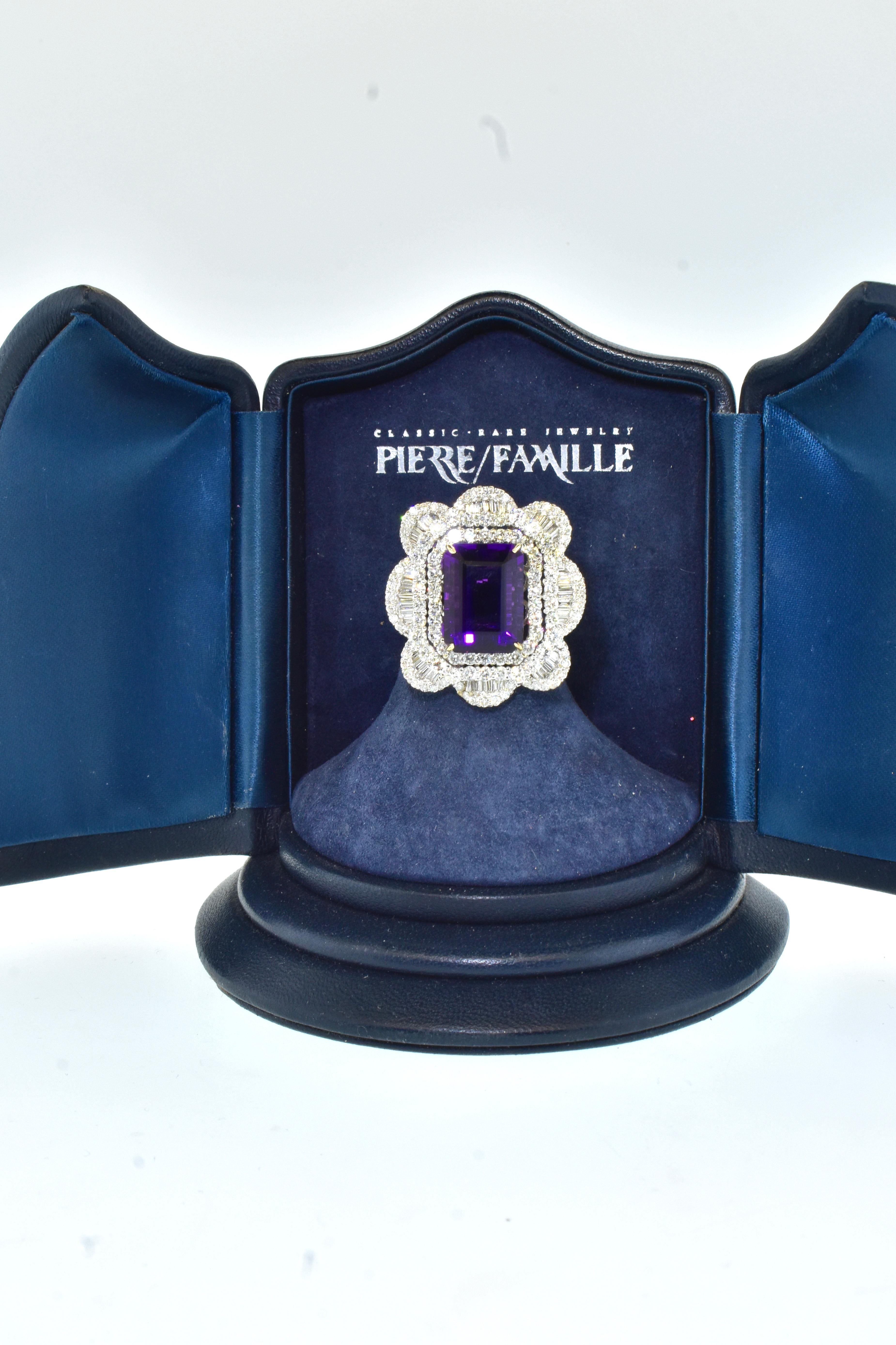 Amethyst - Gem Quality with White Diamond in 18K White Gold Hand Crafted Ring For Sale 7