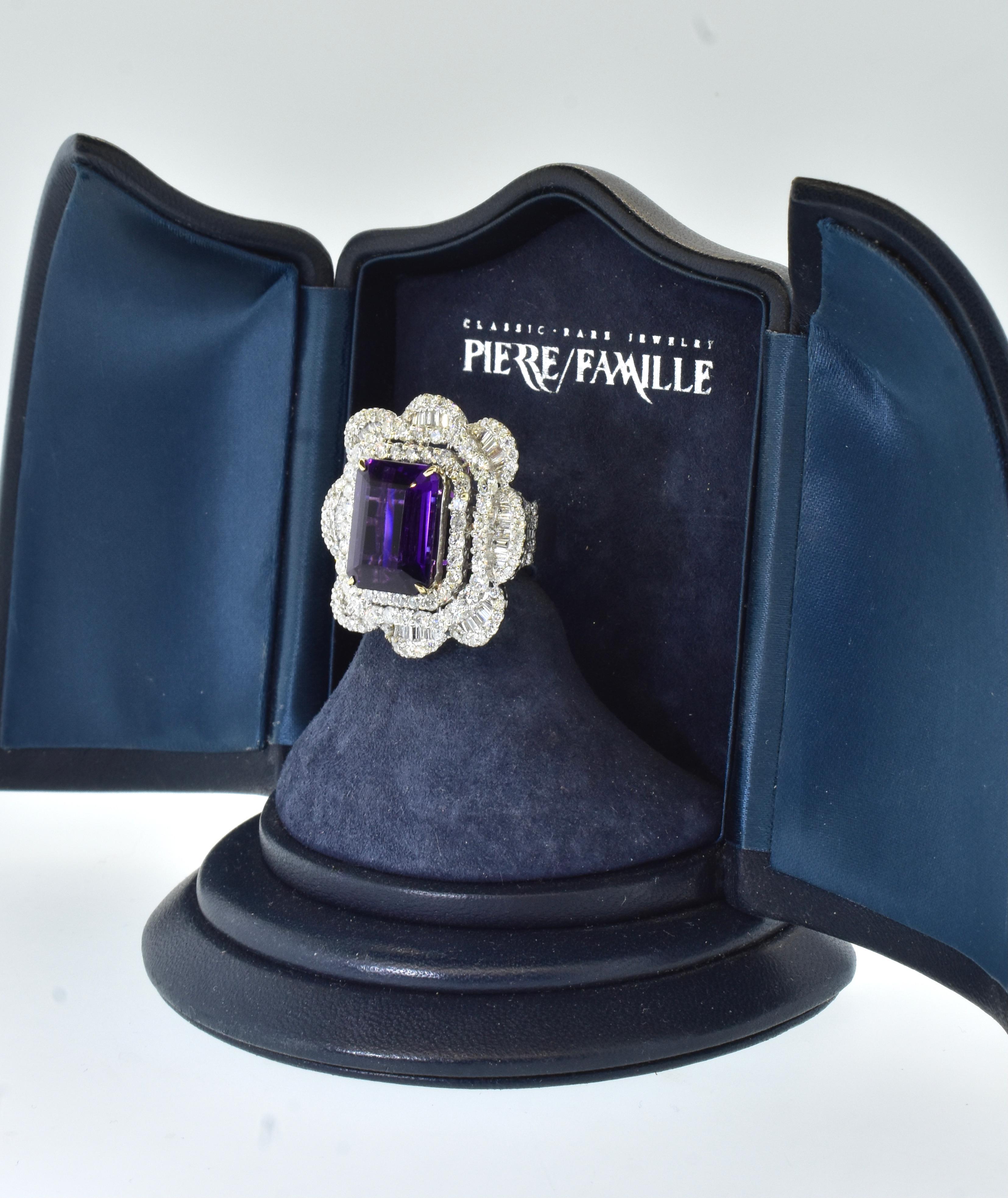 Amethyst - Gem Quality with White Diamond in 18K White Gold Hand Crafted Ring For Sale 8