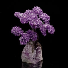 Handcrafted Amethyst Gem Tree Sculpture on Cluster Base, Brazil, 7.5"