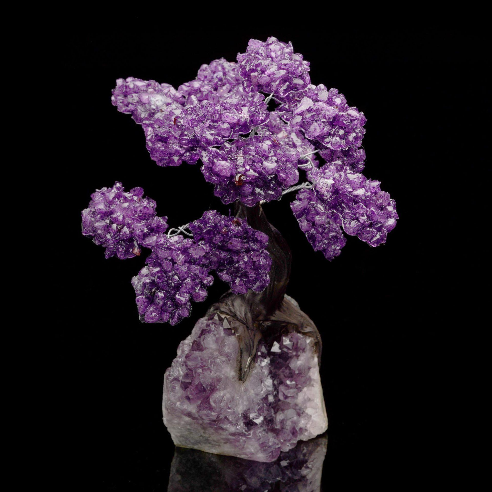 Metal Amethyst Gem Tree on Amethyst Cluster Base For Sale