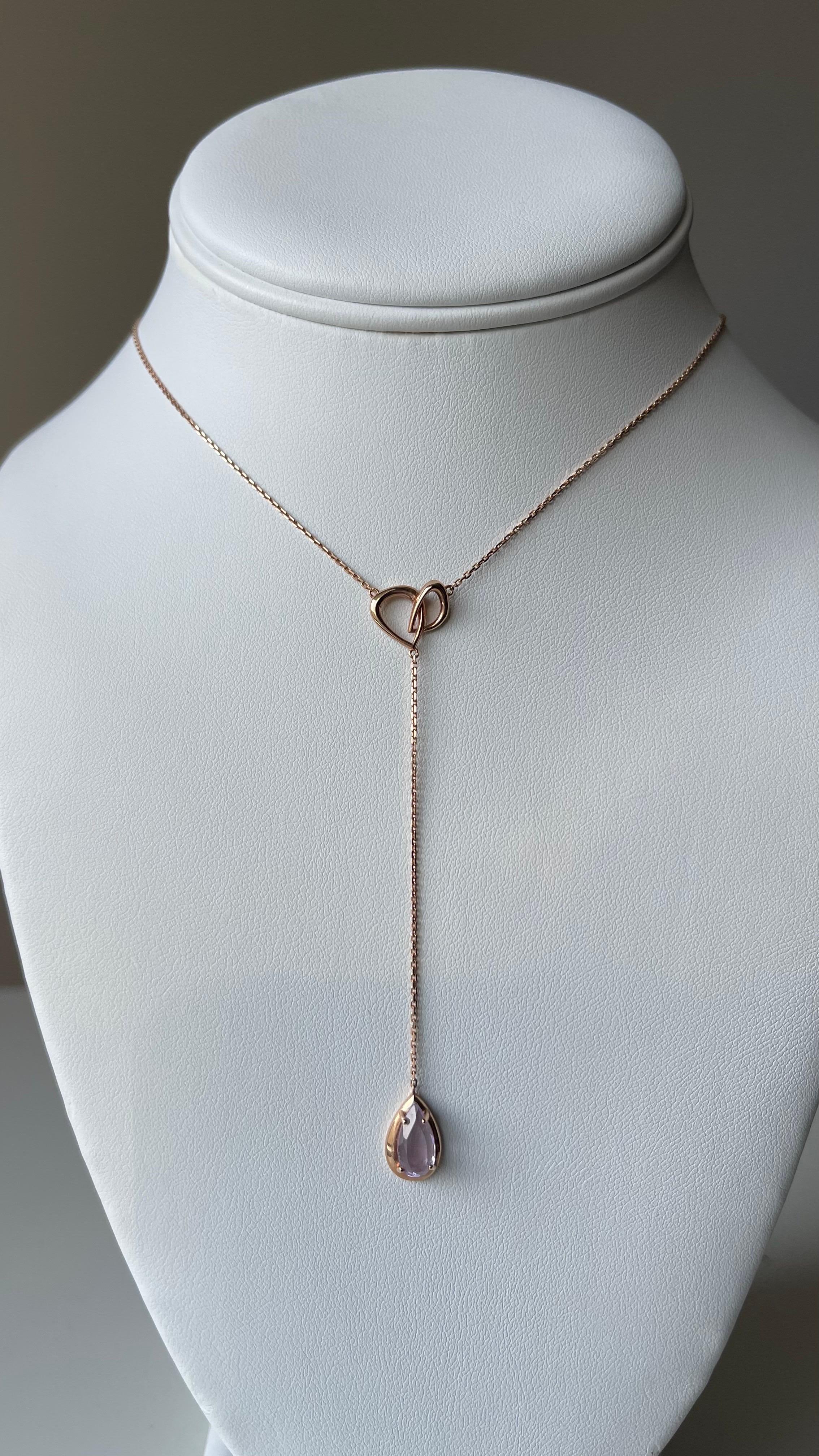 Moderno Collana Lariat in oro rosa 18 carati con gemma ametista in vendita