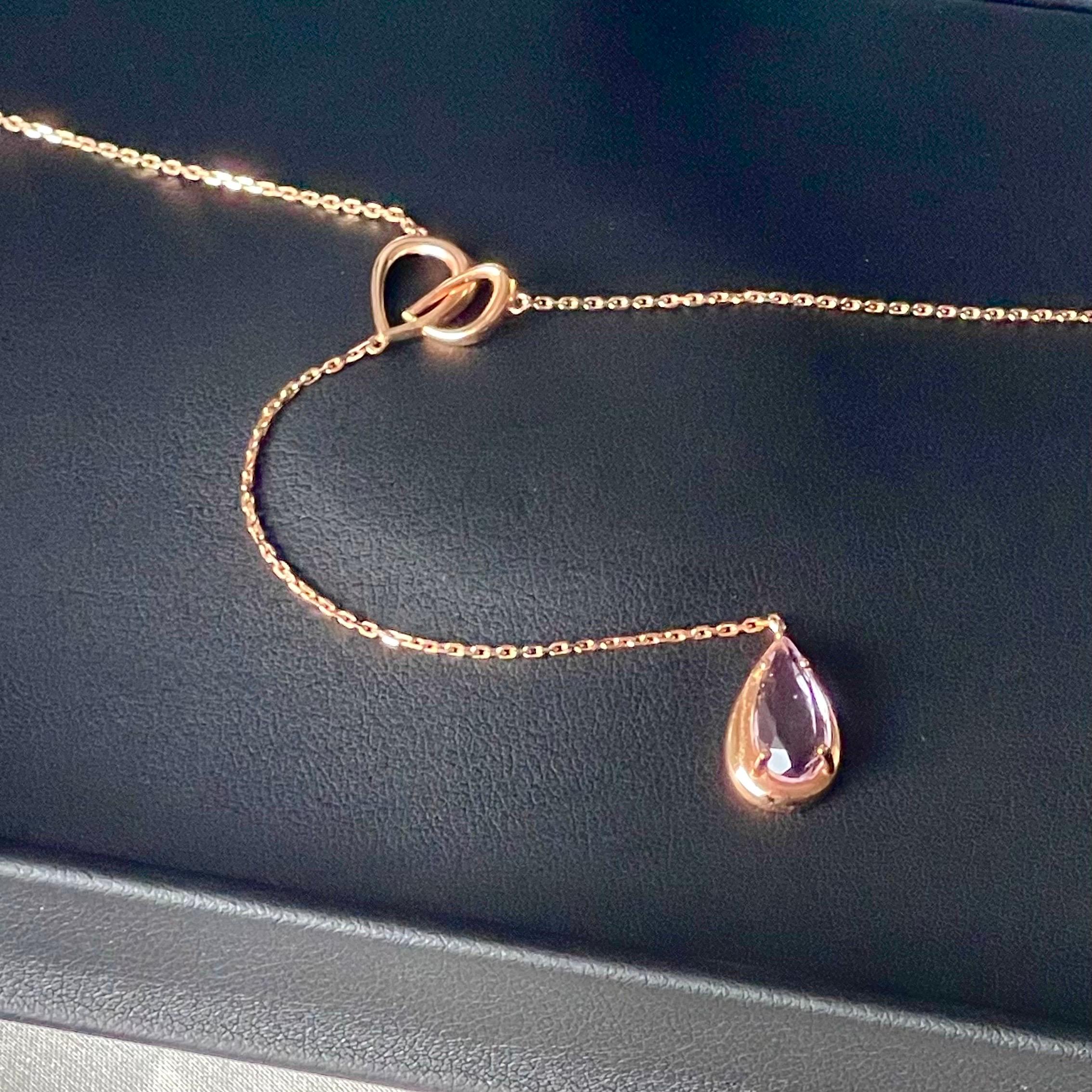 Collana Lariat in oro rosa 18 carati con gemma ametista in vendita 1
