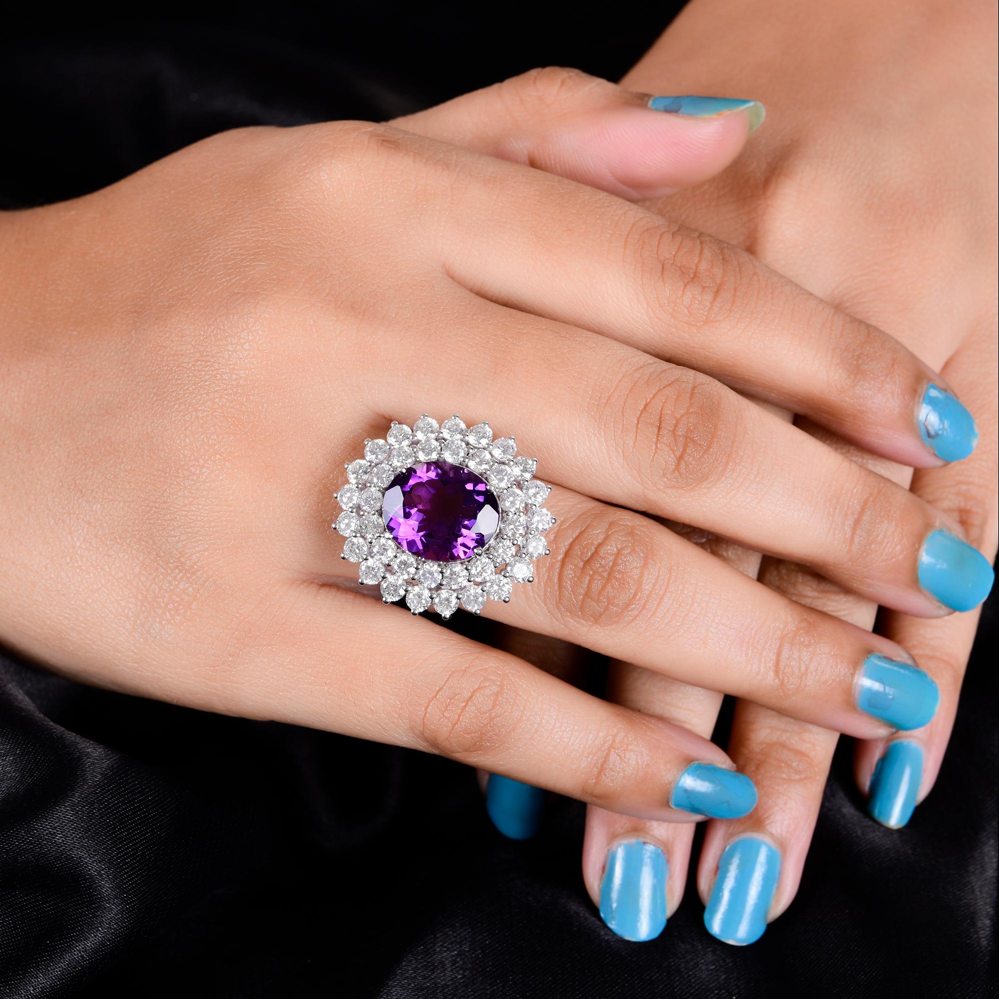 Im Angebot: Amethyst Edelstein Cocktail Ring Diamant 14 Karat Weißgold Handmade Schmuck () 3