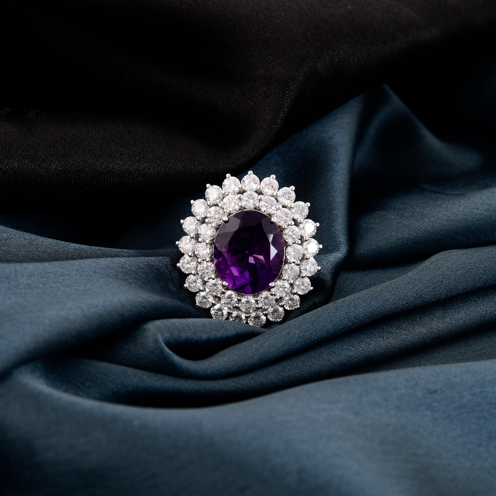 Im Angebot: Amethyst Edelstein Cocktail Ring Diamant 14 Karat Weißgold Handmade Schmuck () 7
