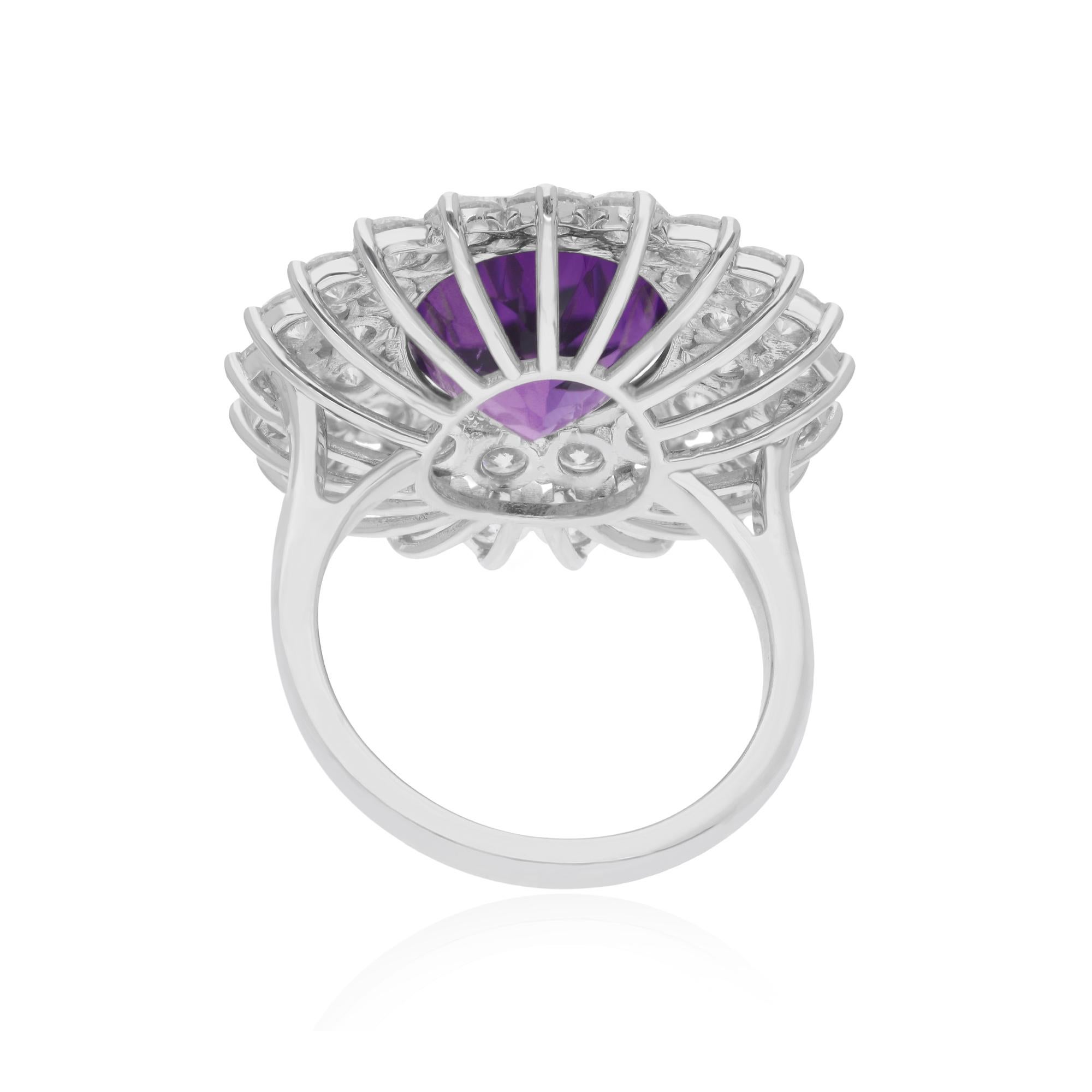 Anillo Cóctel Amatista Diamante Oro Blanco 18 Kilates Joyería Artesanal Moderno en venta