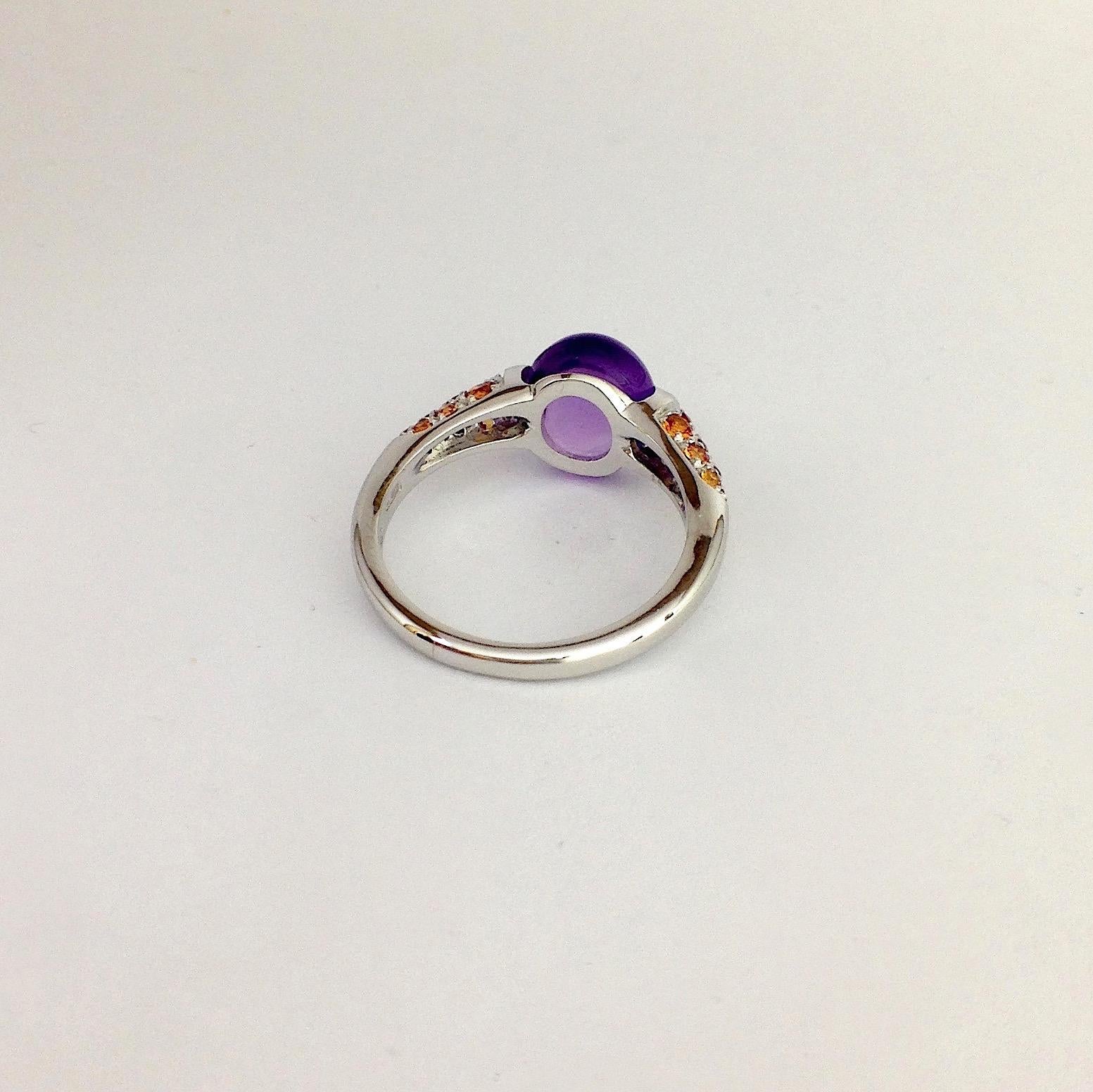 Round Cut Made in Italy Amethyst Gemstone Orange Sapphire 18 Karat White Gold Ring