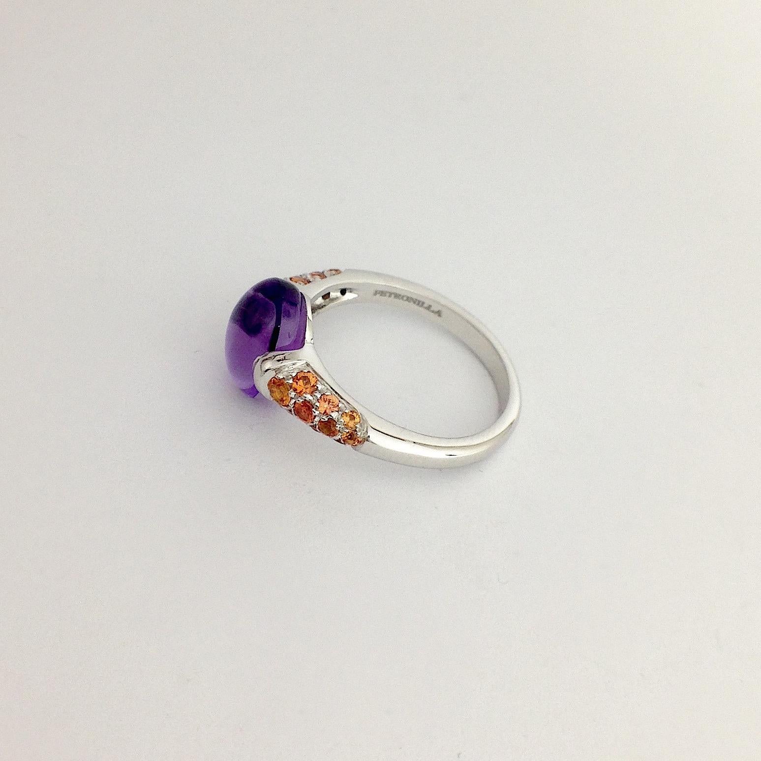 Made in Italy Amethyst Gemstone Orange Sapphire 18 Karat White Gold Ring In New Condition In Bussolengo, Verona