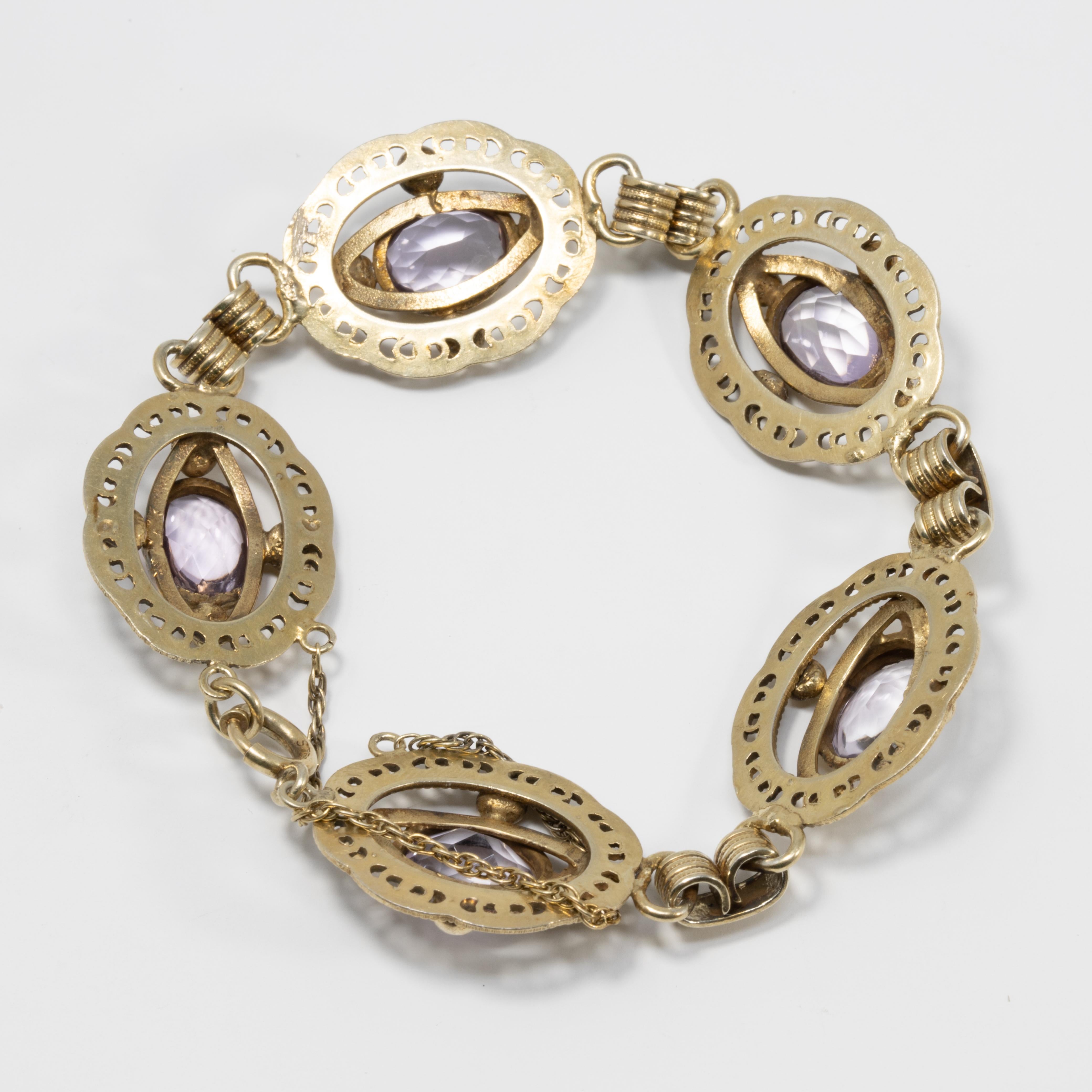 Bracciale in ametista con gemma ornata, A Link Vermeil, Sterling con marchio, primi anni del 1900 In condizioni ottime in vendita a Milford, DE
