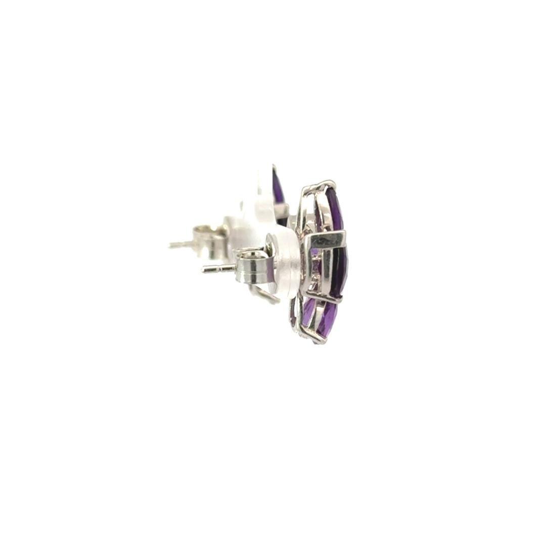 Modernist Amethyst Gemstone Stud Earrings for Girlfriend Gift Made in Silver For Mother For Sale